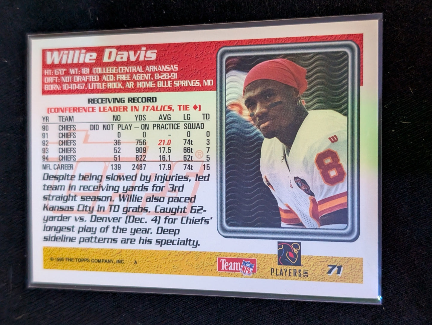 Willie Davis 1993 Kansas City Chiefs Lot (2) Topps & Pacific Football Cards WR