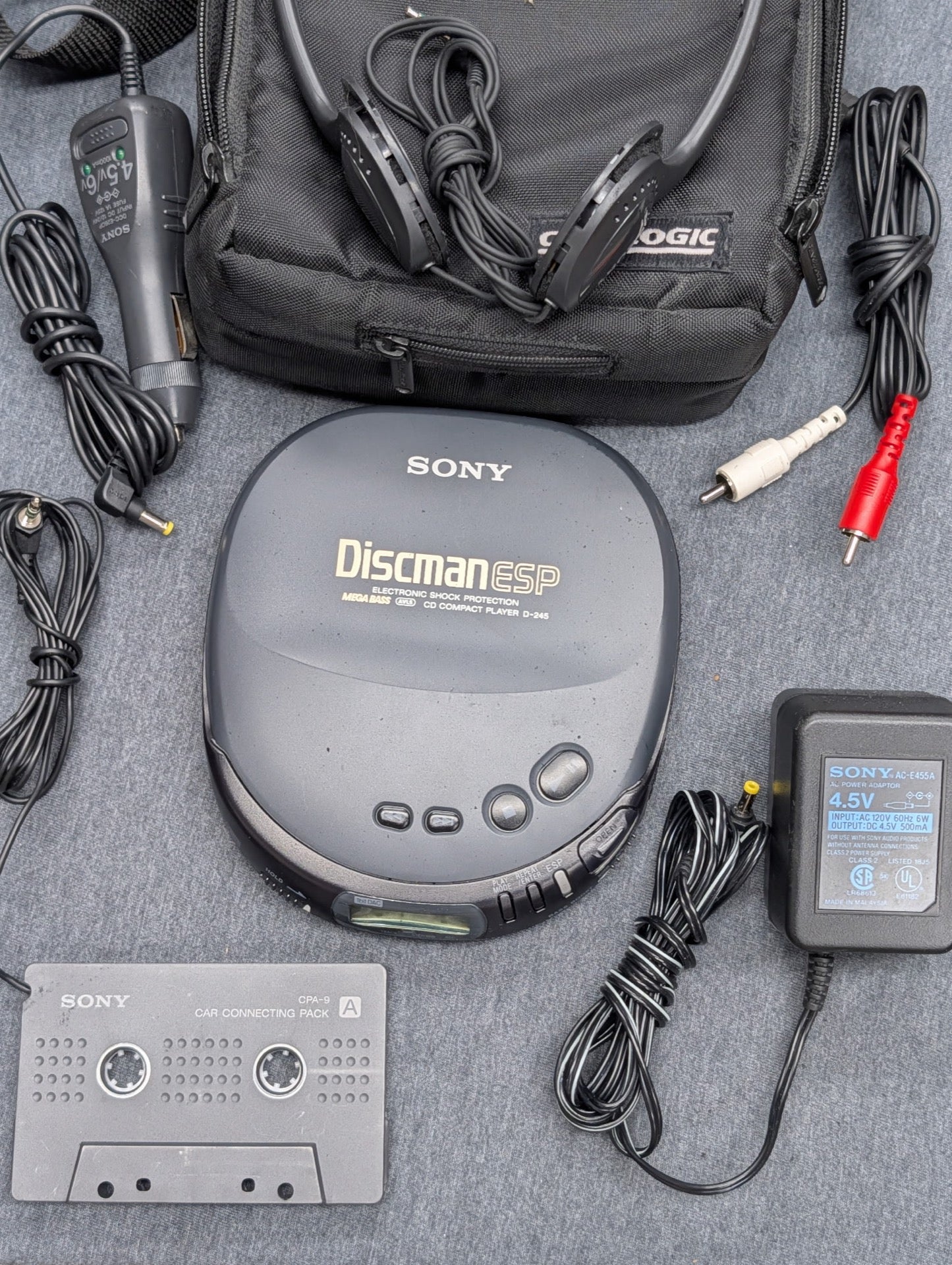 Sony Discman ESP D-245 Bundle w/ Car Adapter, AC Power & Case Logic Bag