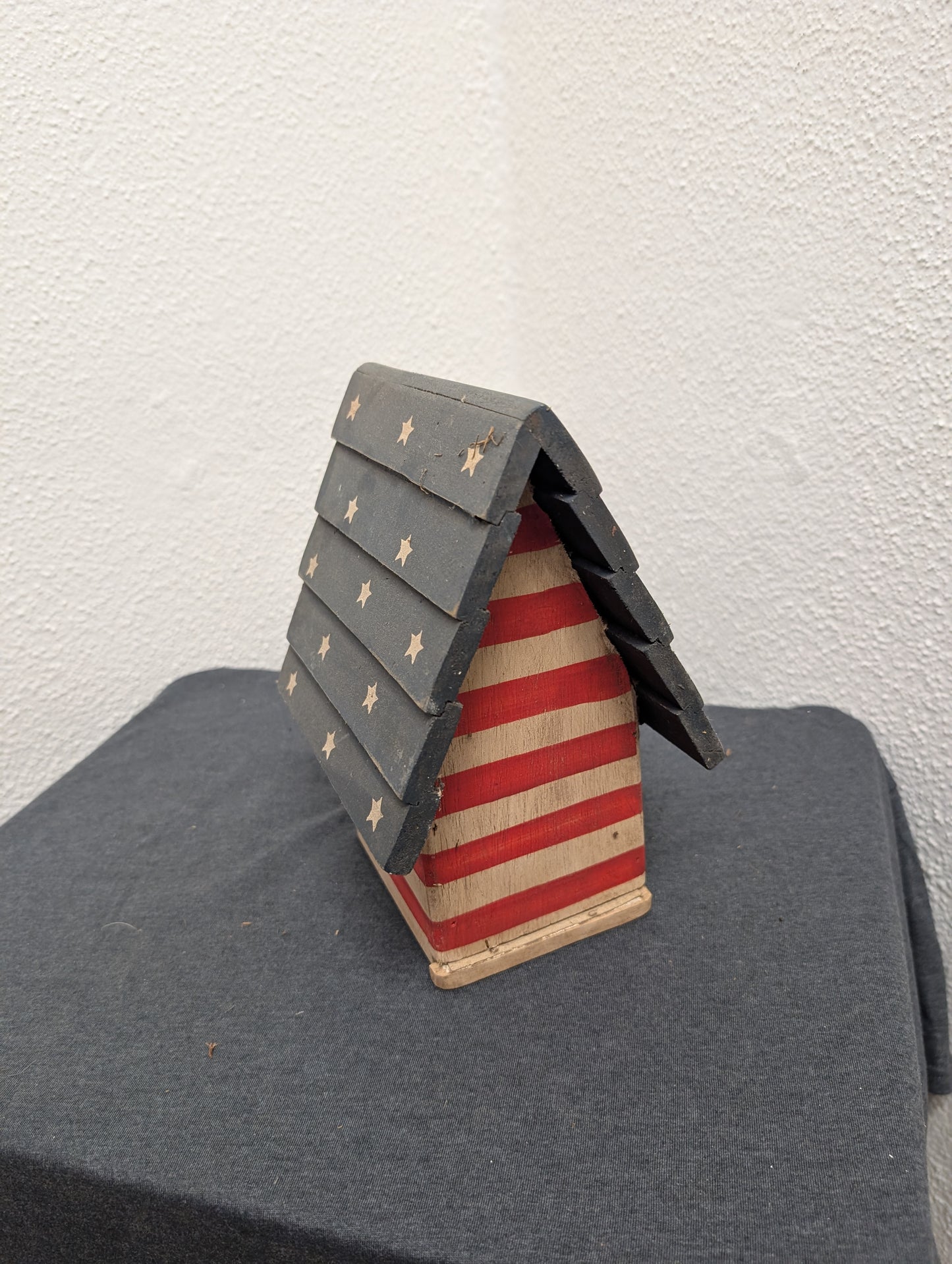 Vintage handcrafted Red White and Blue A Frame Birdhouse