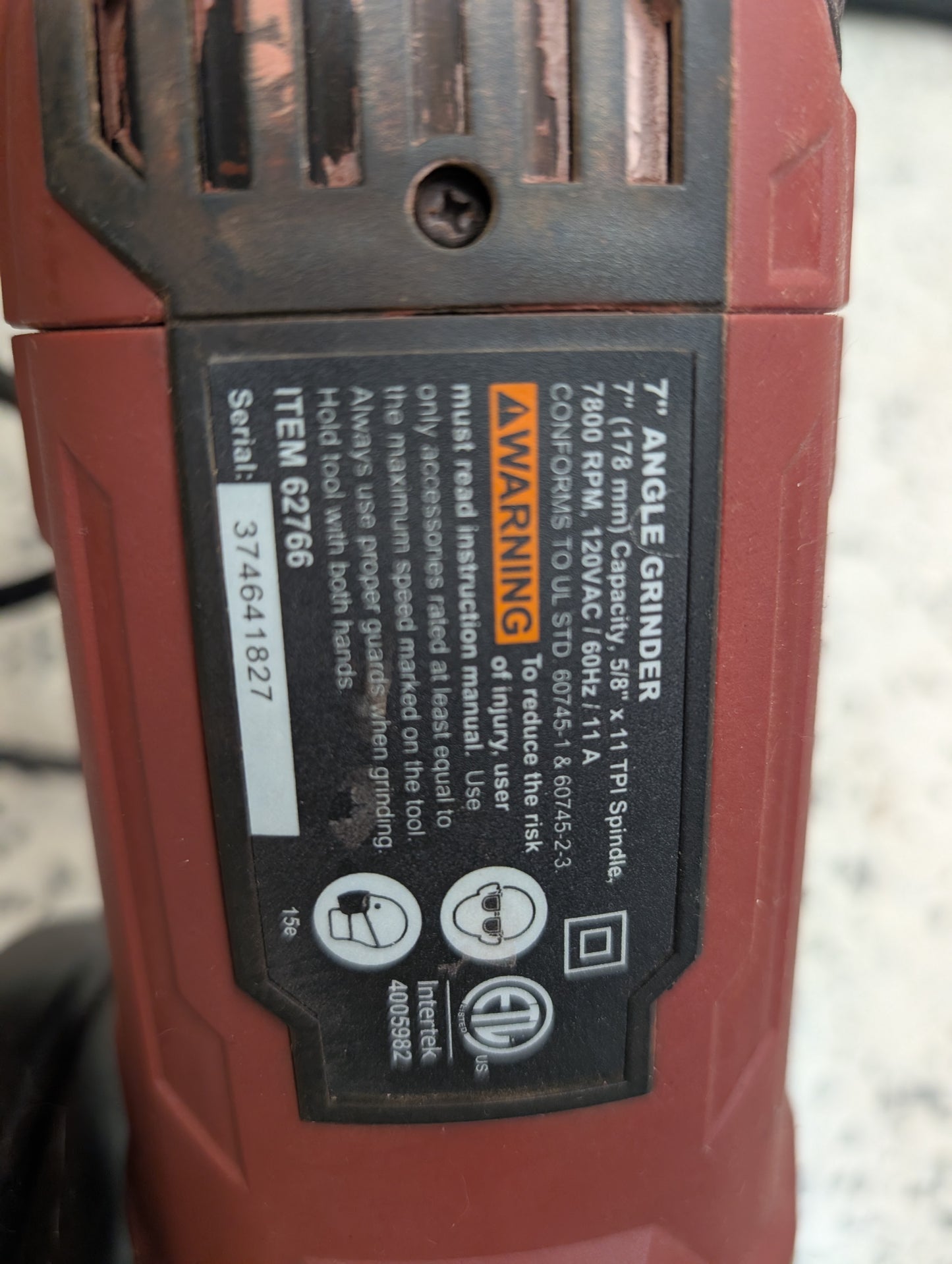 Chicago Electric 7" Angle Grinder, 7800 RPM (62766)