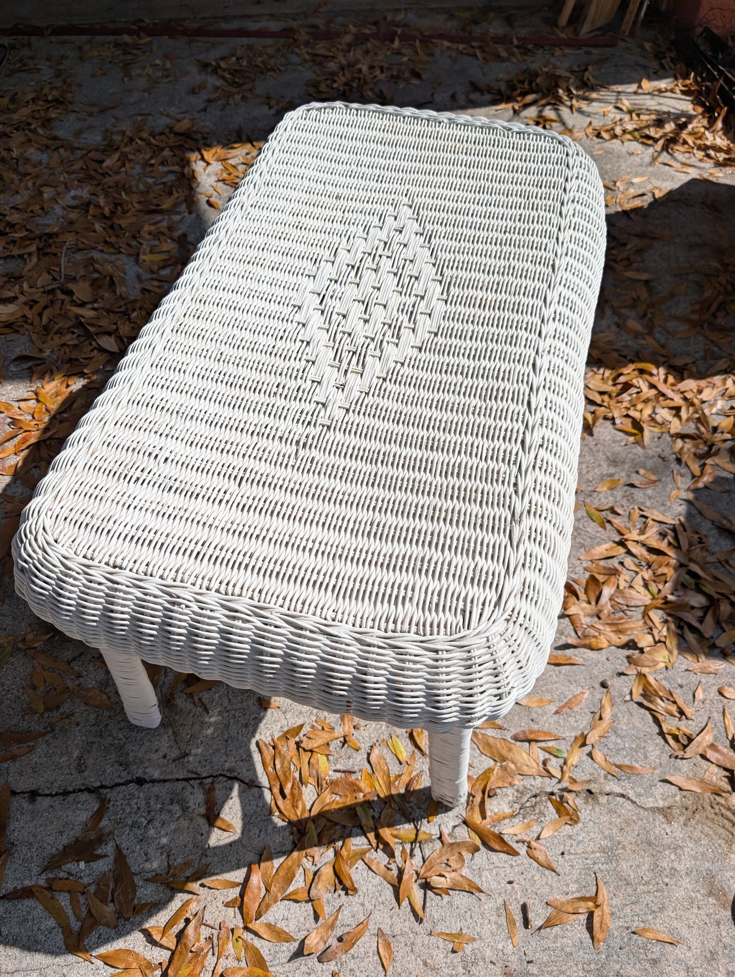 Bamboo Rattan Vintage WHITE BOHO CHIC TABLE