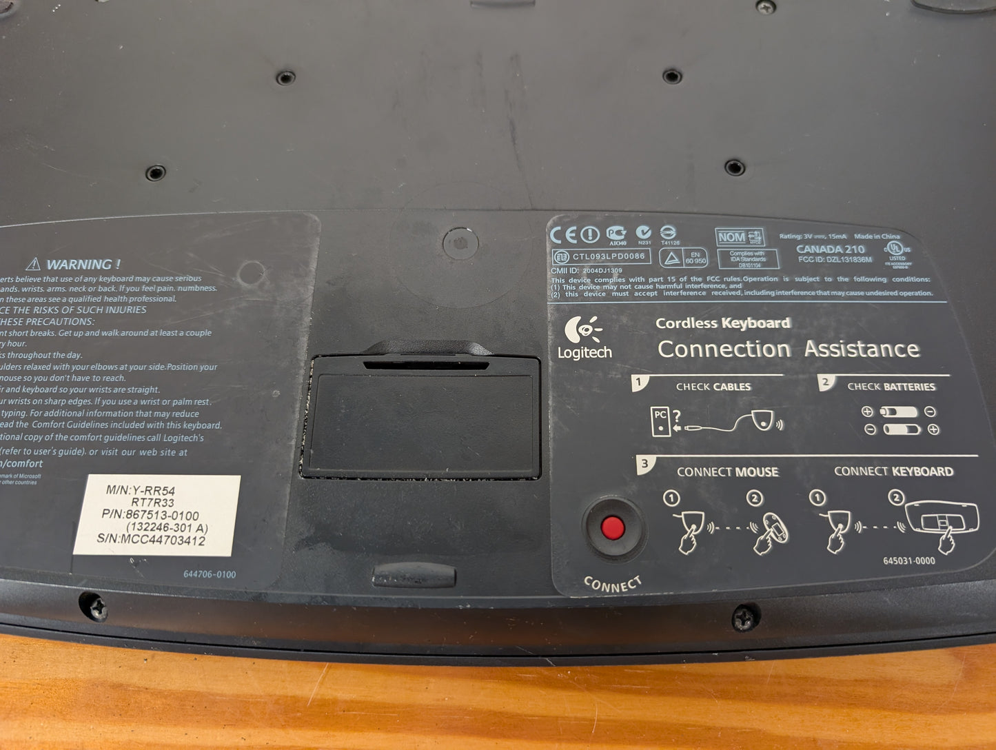 Logitech Y-RR54 LX-700 Cordless Wireless Keyboard CANADA 210