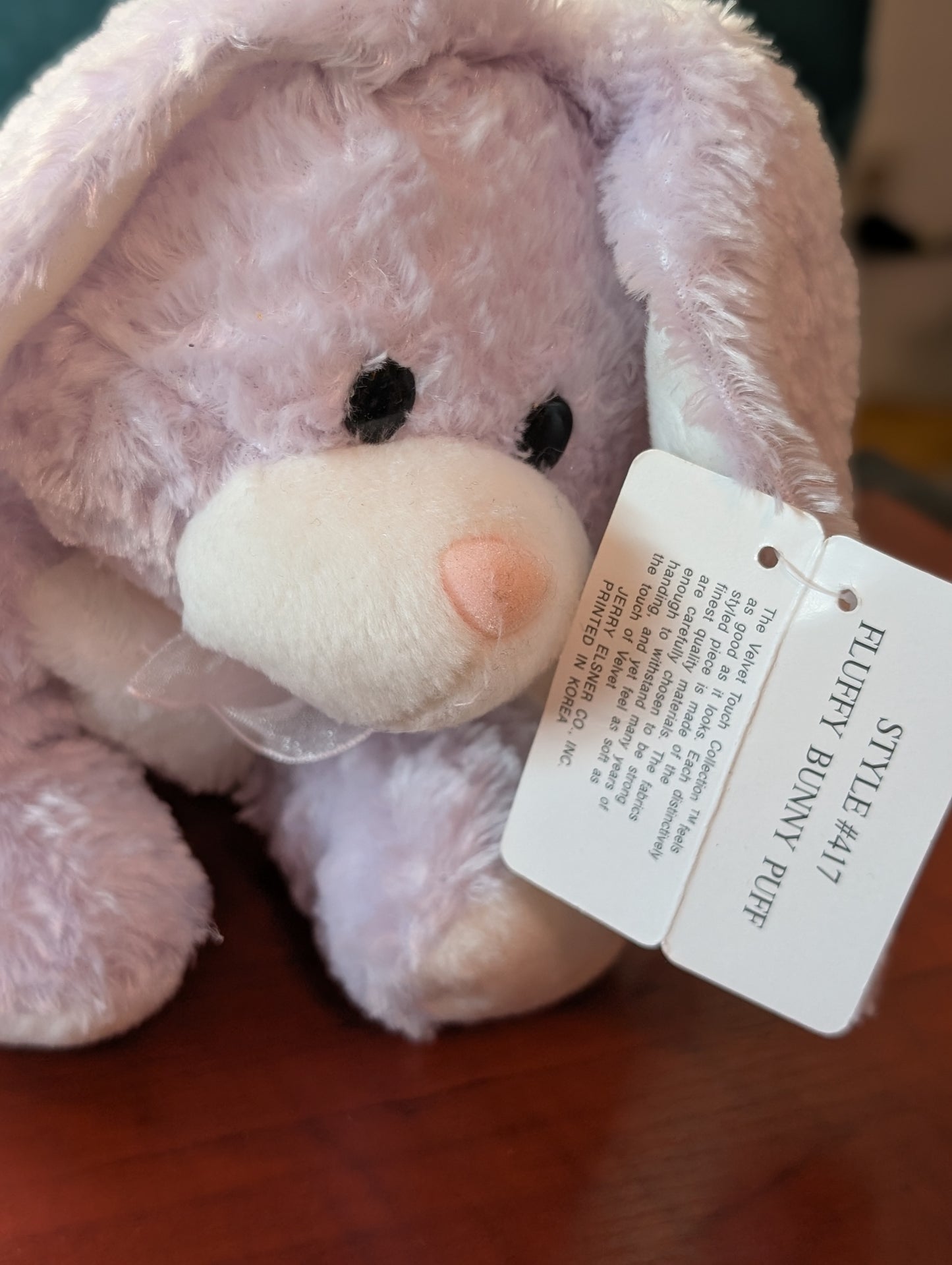 Vintage Commonwealth toys Purple Bunny Rabbit Plush white ears feet face sheer bow Easter 2005