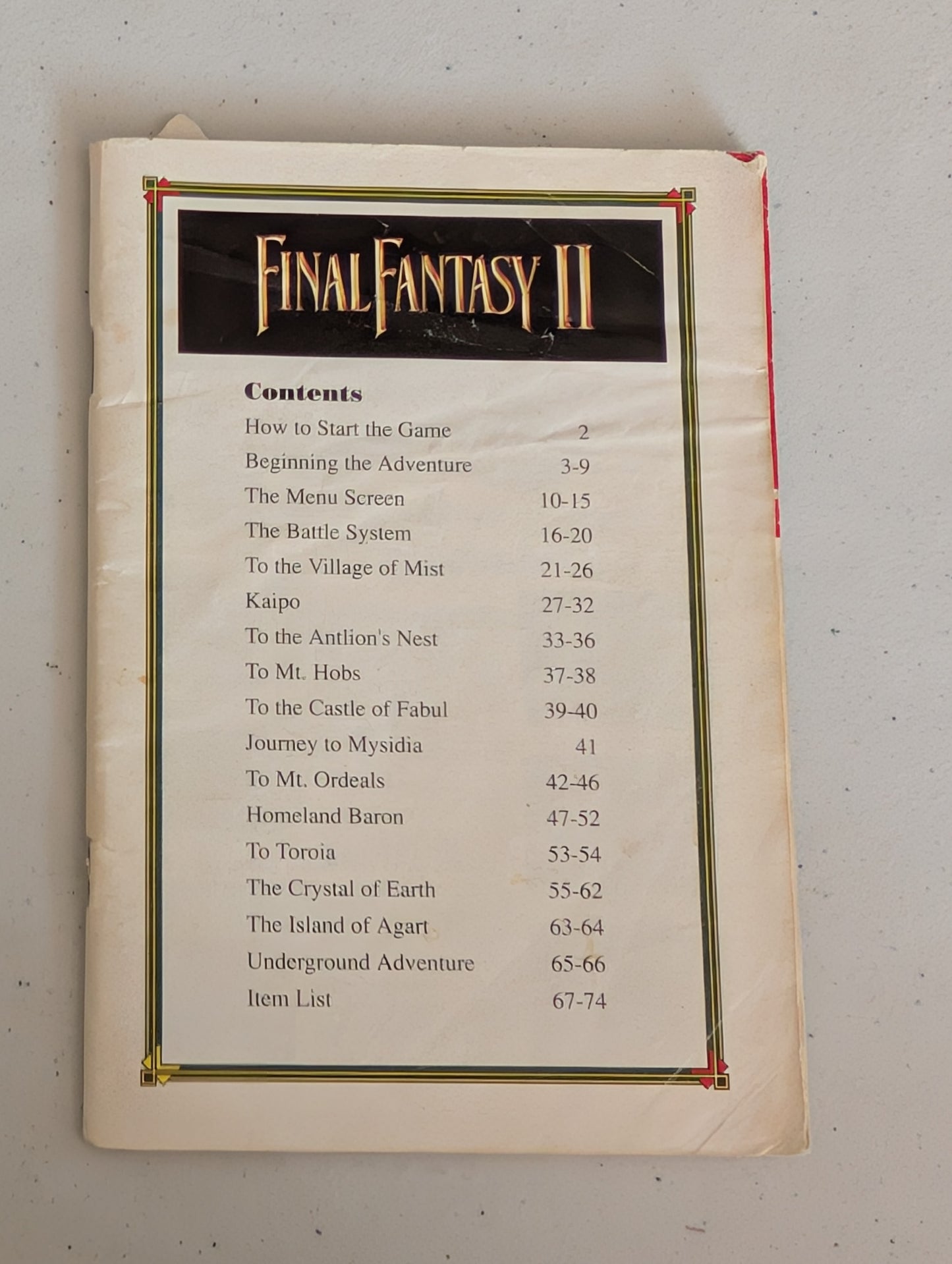 Final Fantasy II video game Instruction Booklet Super Nintendo - No cover