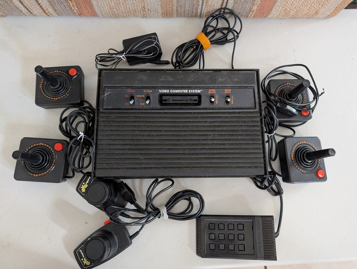 Vintage Atari 2600 CX2600A Console four joysticks paddles and keypad
