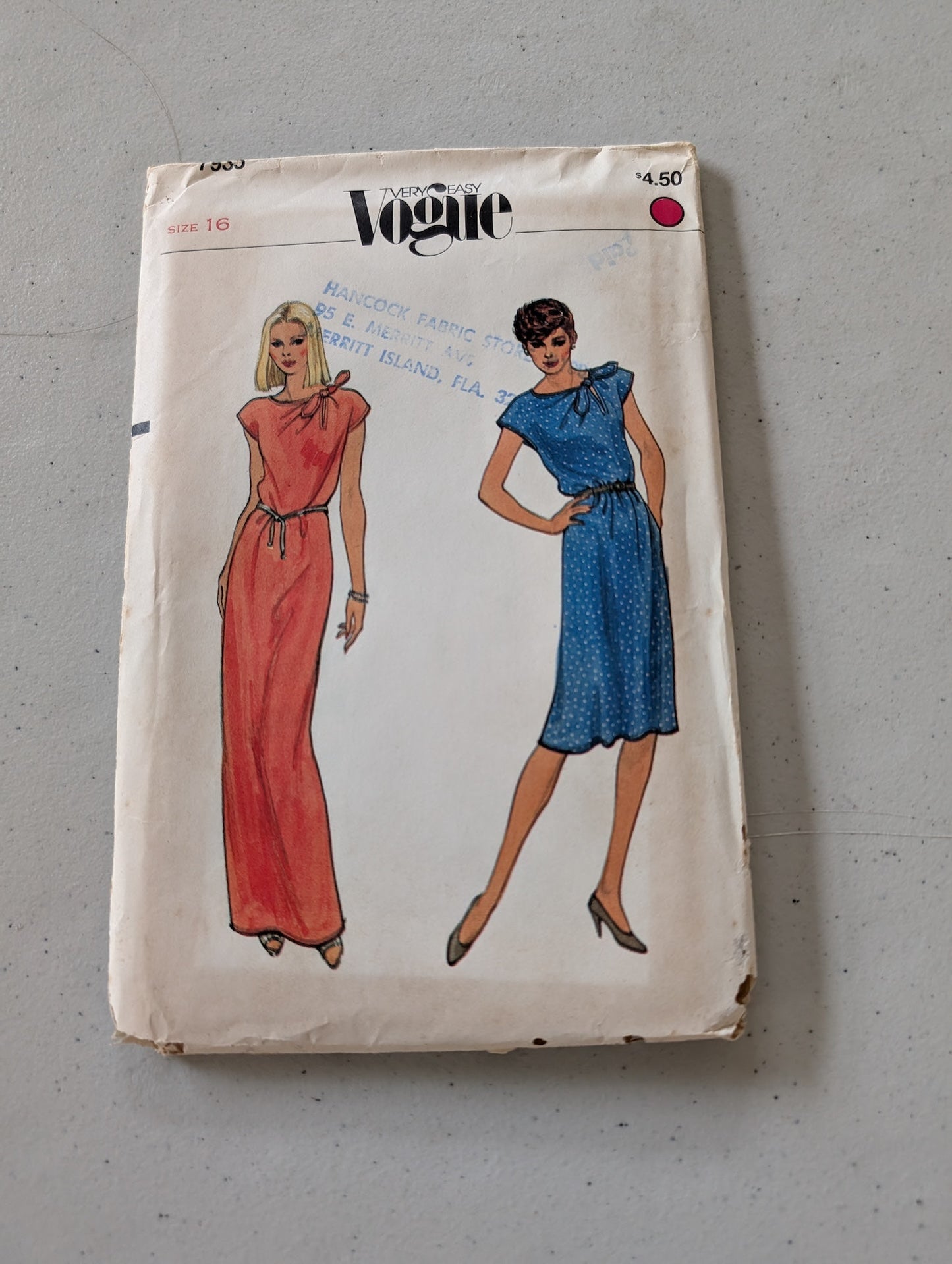 Vogue Dress Pattern # 7935 Size 14 1979 Easy To Sew (Sewing Pattern Vintage)