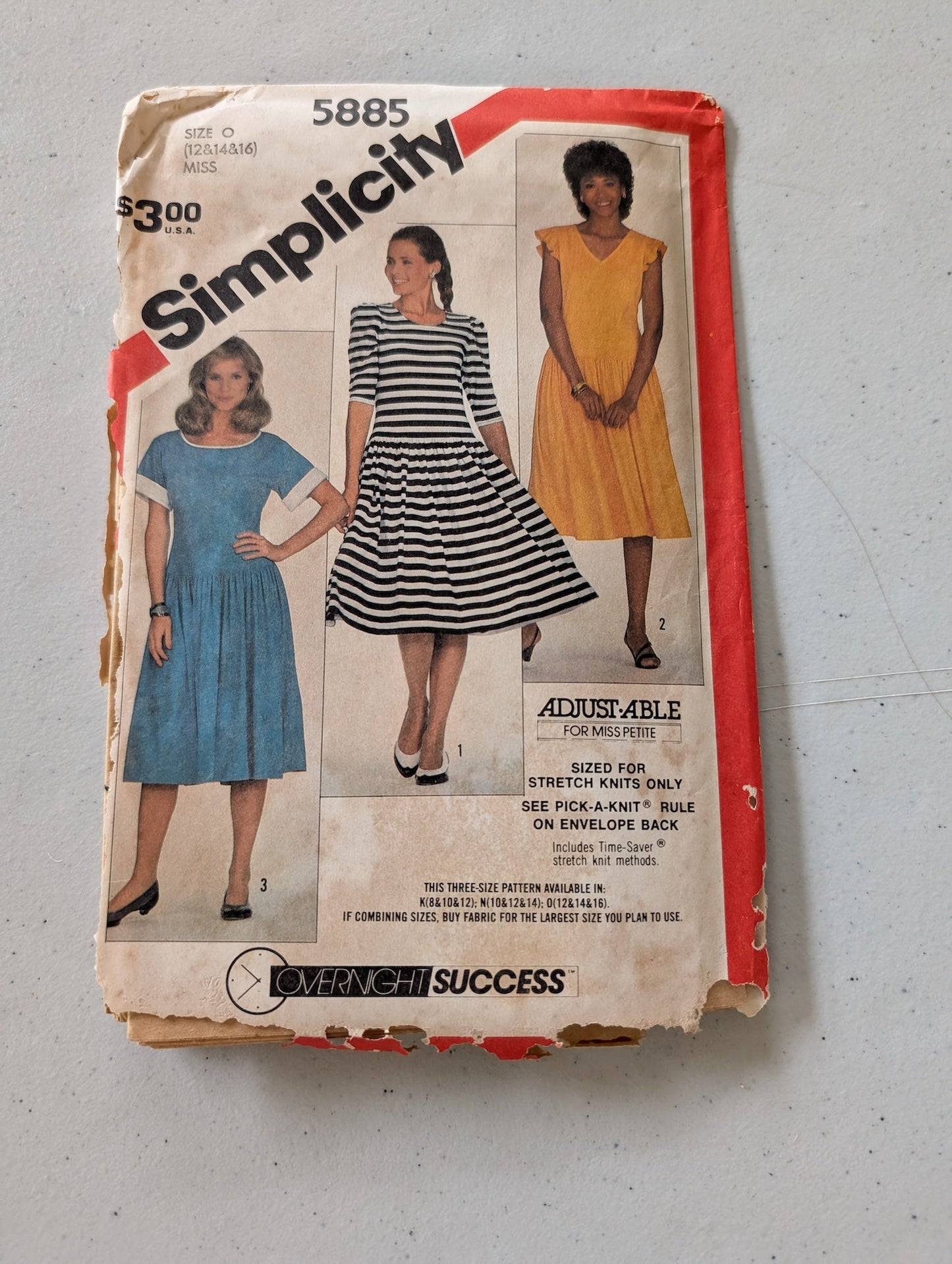 Simplicity Pattern 5885 Misses' Pullover Dress w/Sleeve/Neck Variations 12/16 (Sewing Pattern Vintage)