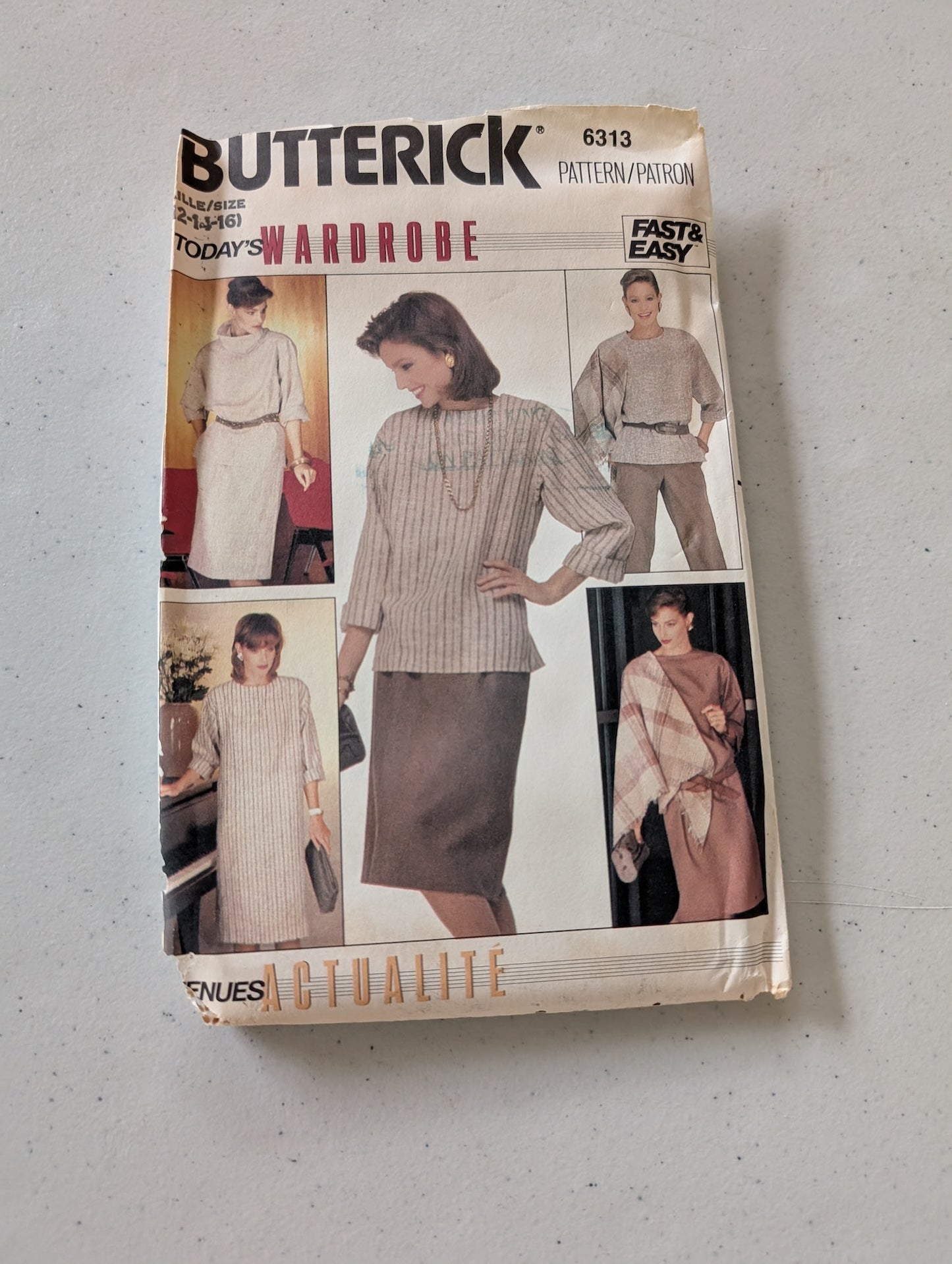 Pullover Dress, Tunic Top, Skirt, Pants, Shawl Butterick 6313 Sewing Pattern - Size 12 14 16 / Midi Dress / Boxy Top / Separate Cowl Collar(Sewing Pattern Vintage)