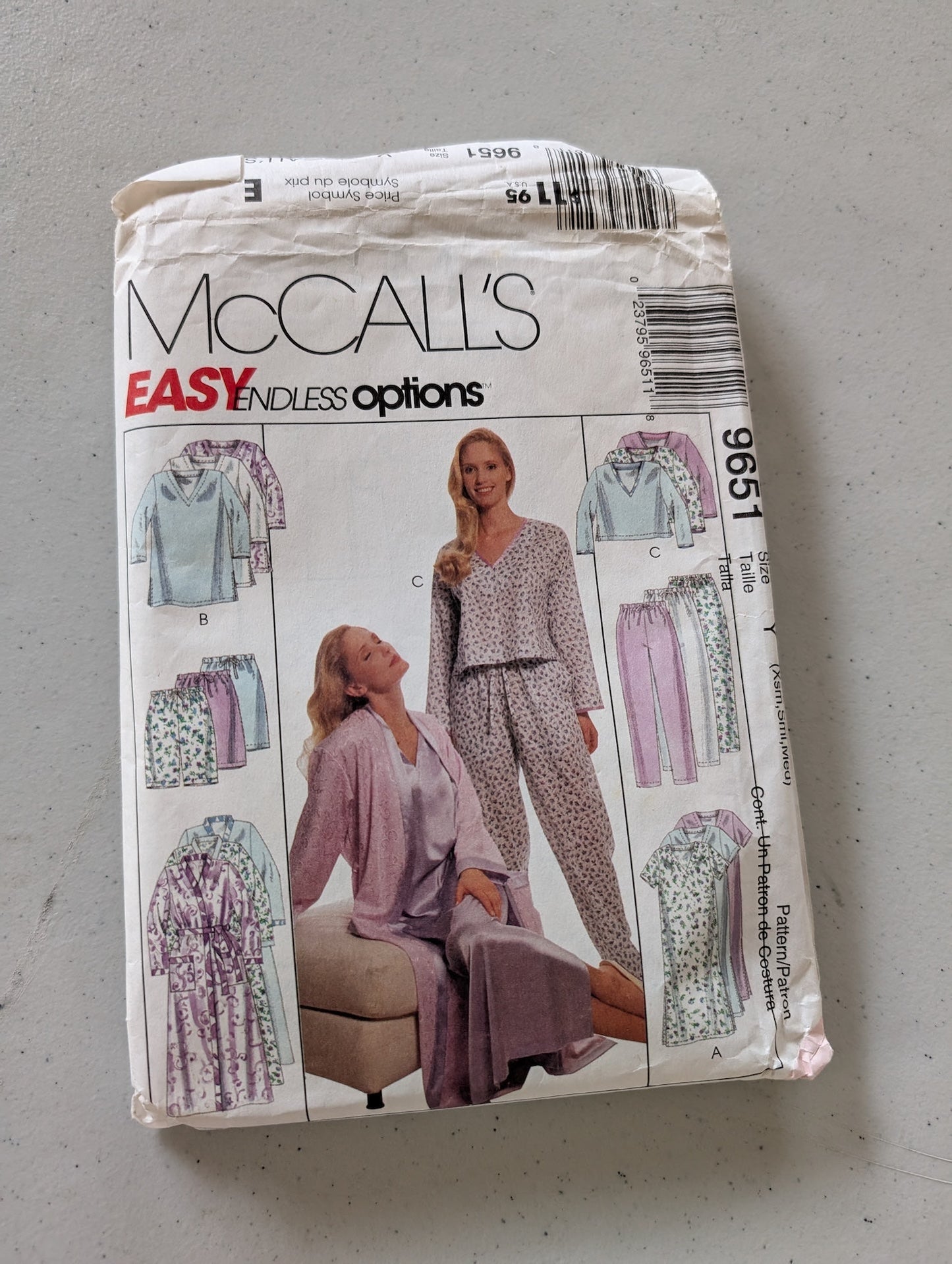 MCCALL'S 9651 MISSES' ROBE, NIGHTGOWN, TOP IN 2 LENGTHS, PULL-ON PANTS SZ XSM-M(Sewing Pattern Vintage)