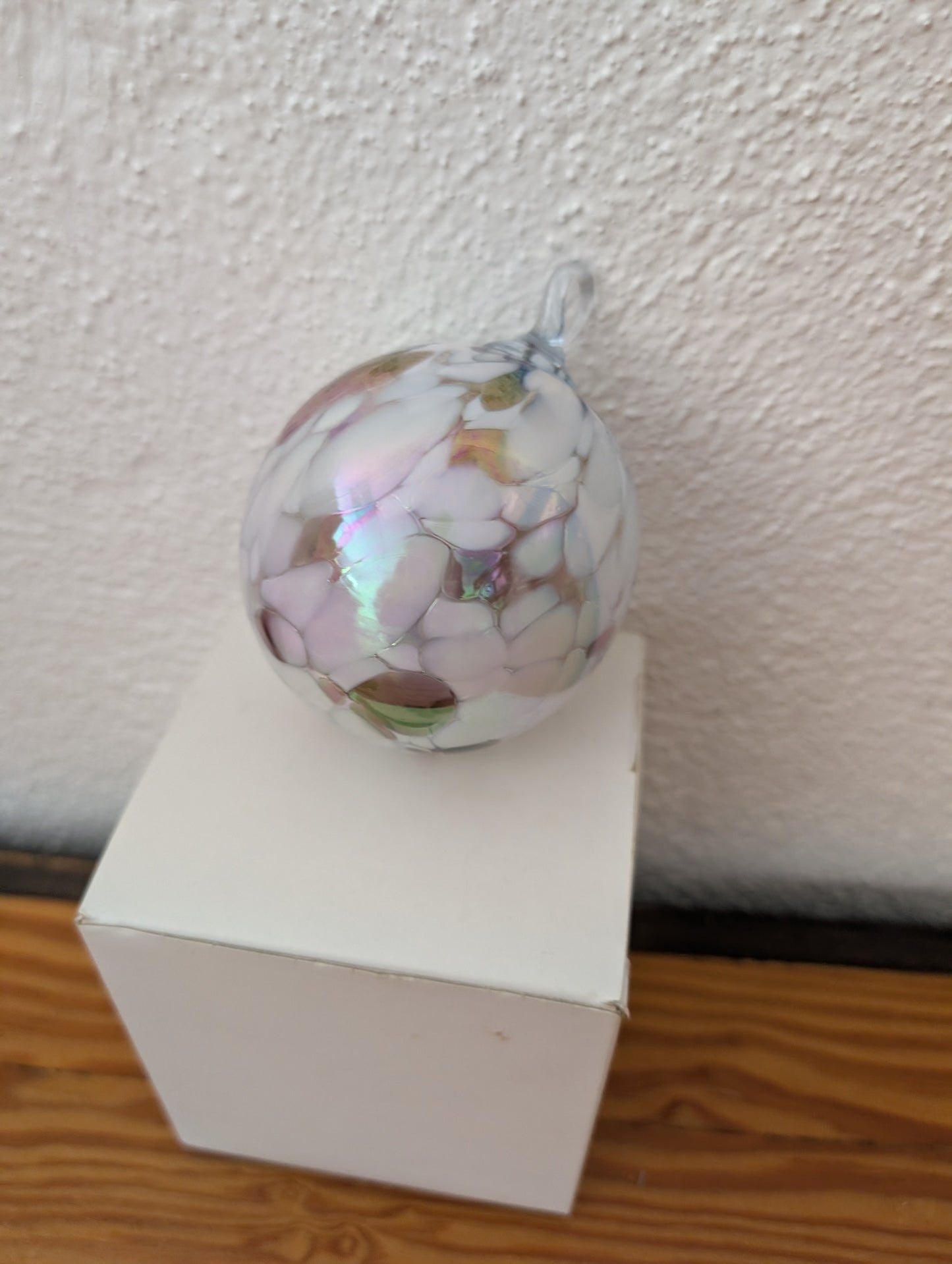 Hand-Blown Glass Ornament from Unknown - Holiday Decor (Glass Ornament, Artisan, Contemporary, Eclectic, White, Pink, Brown, Iridescent)