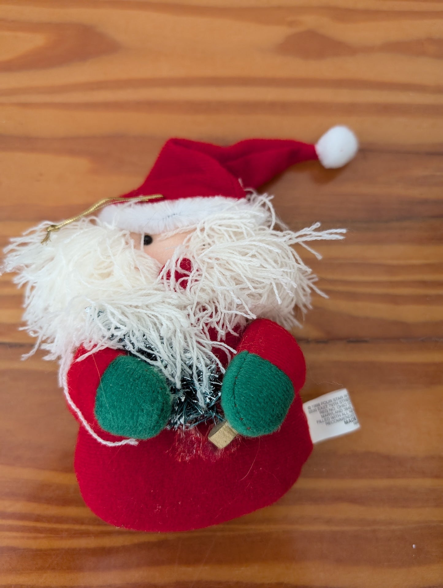 Mini Plush Santa from Unknown - Holiday Decor (Felt, String Ornament, Handmade, Craft, Red, White, Green)