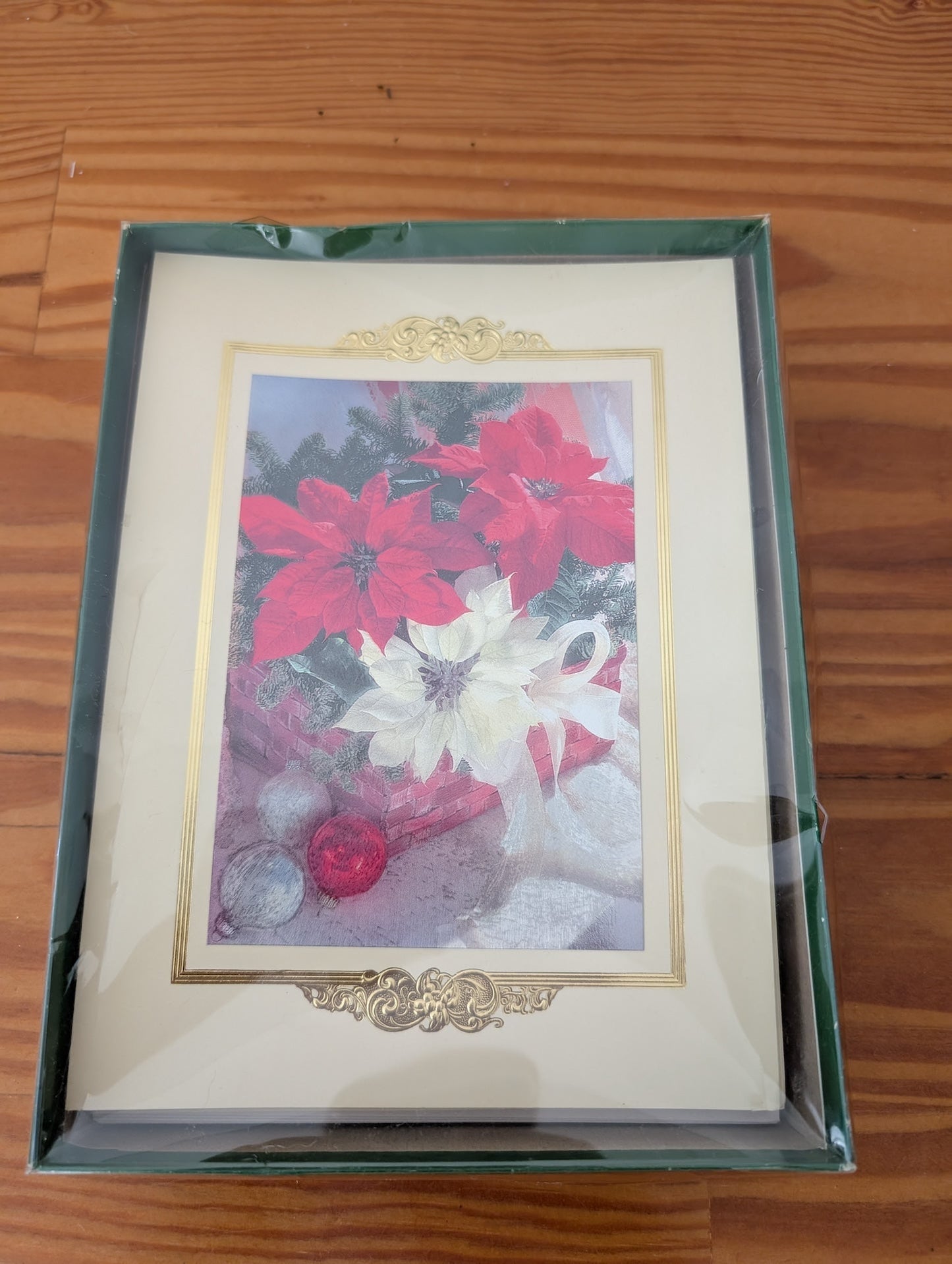 Poinsettia Christmas Cards from Unknown - Stationery (Paper, Ink Greeting Cards, Traditional, Cream, Red, White, Gold)