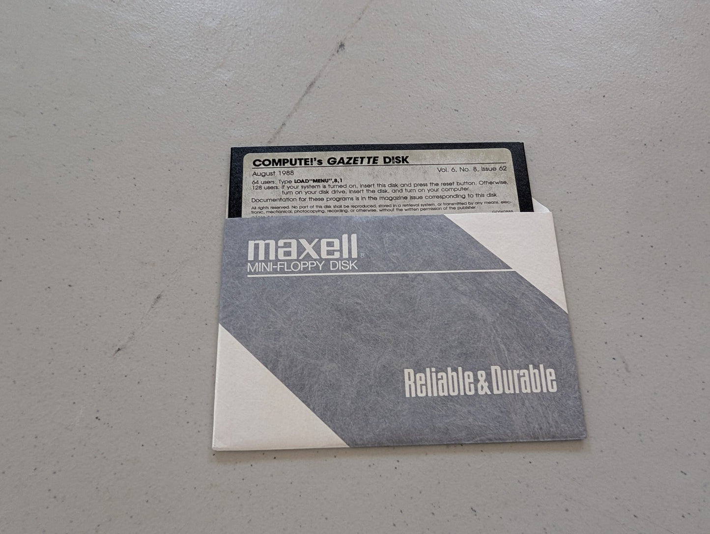 COMPUTE!'s GAZETTE DISK," Volume 6, Number 8, Issue 62 on 5.25 Floppy disk