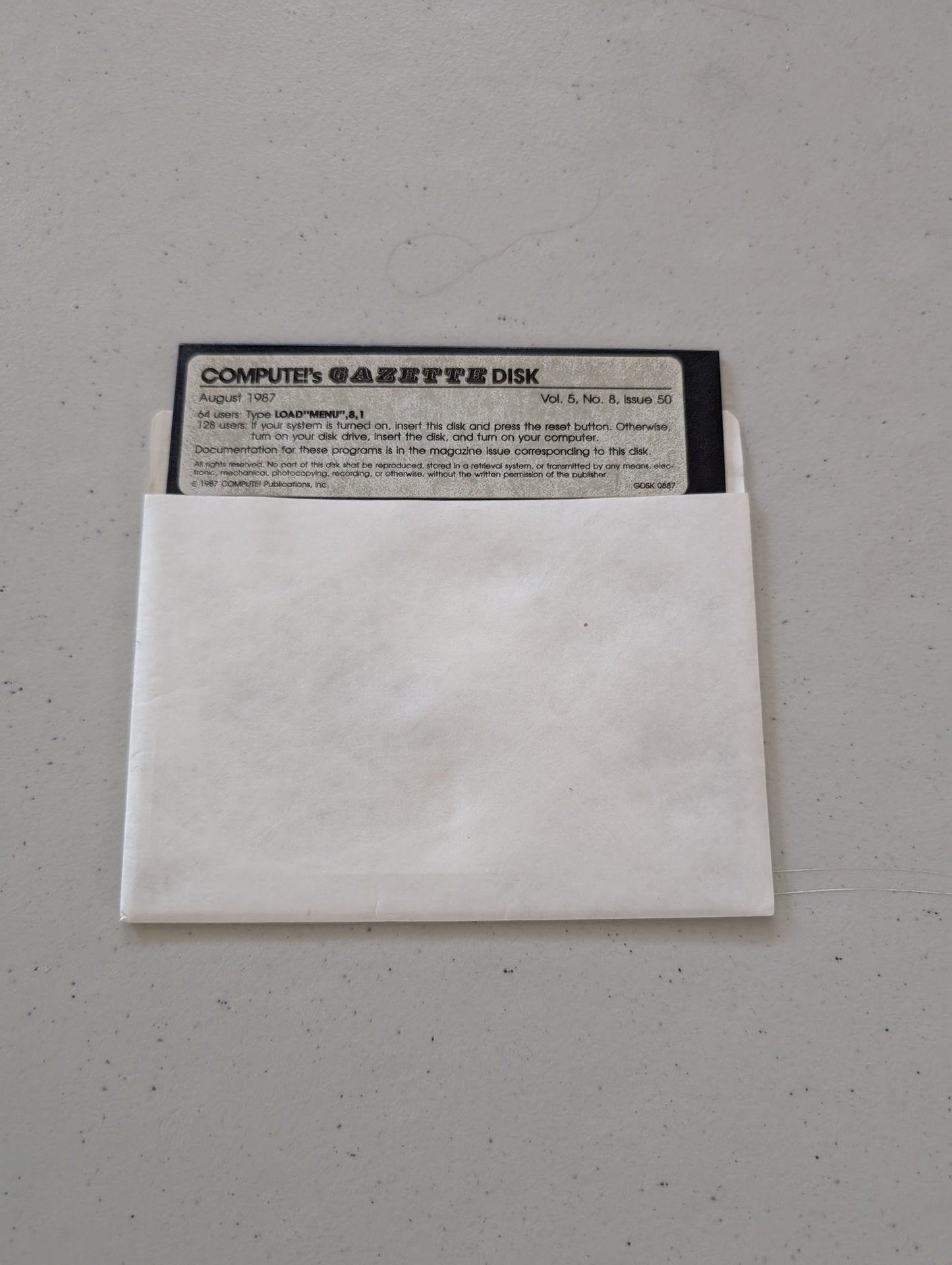 COMPUTE!'s GAZETTE DISK from August 1987, Vol. 5, No. 8, Issue 50, with instructions for Commodore 64 and 128