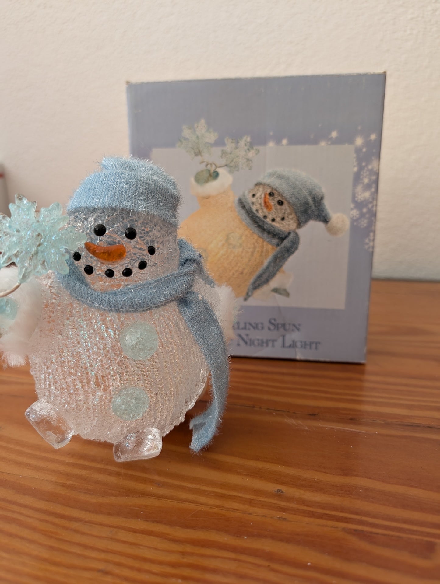 Spun Acrylic Snowman Night Light from Unknown - Holiday Decor (Acrylic, Fabric Lighting, Whimsical, Kids, Clear, Blue, Orange)