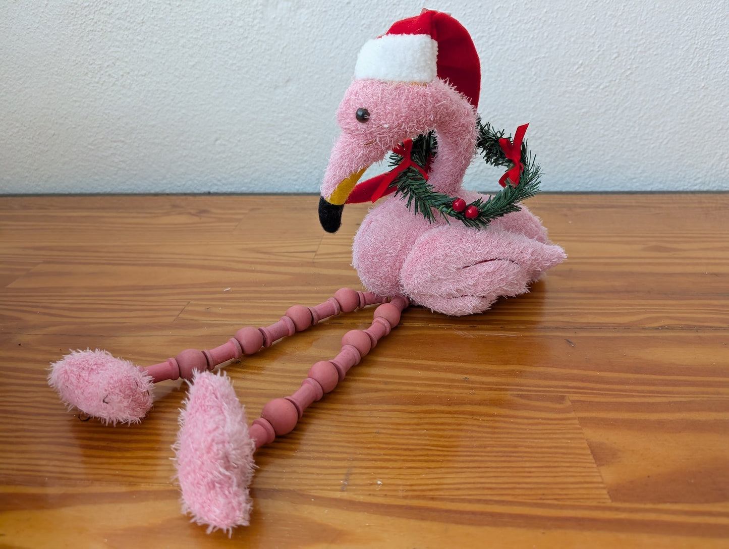 Christmas Flamingo from Unknown - Holiday Decor (Fabric, Wood Figurine / Decor, Coastal, Tropical, Whimsical, Pink, Red, White, Green)