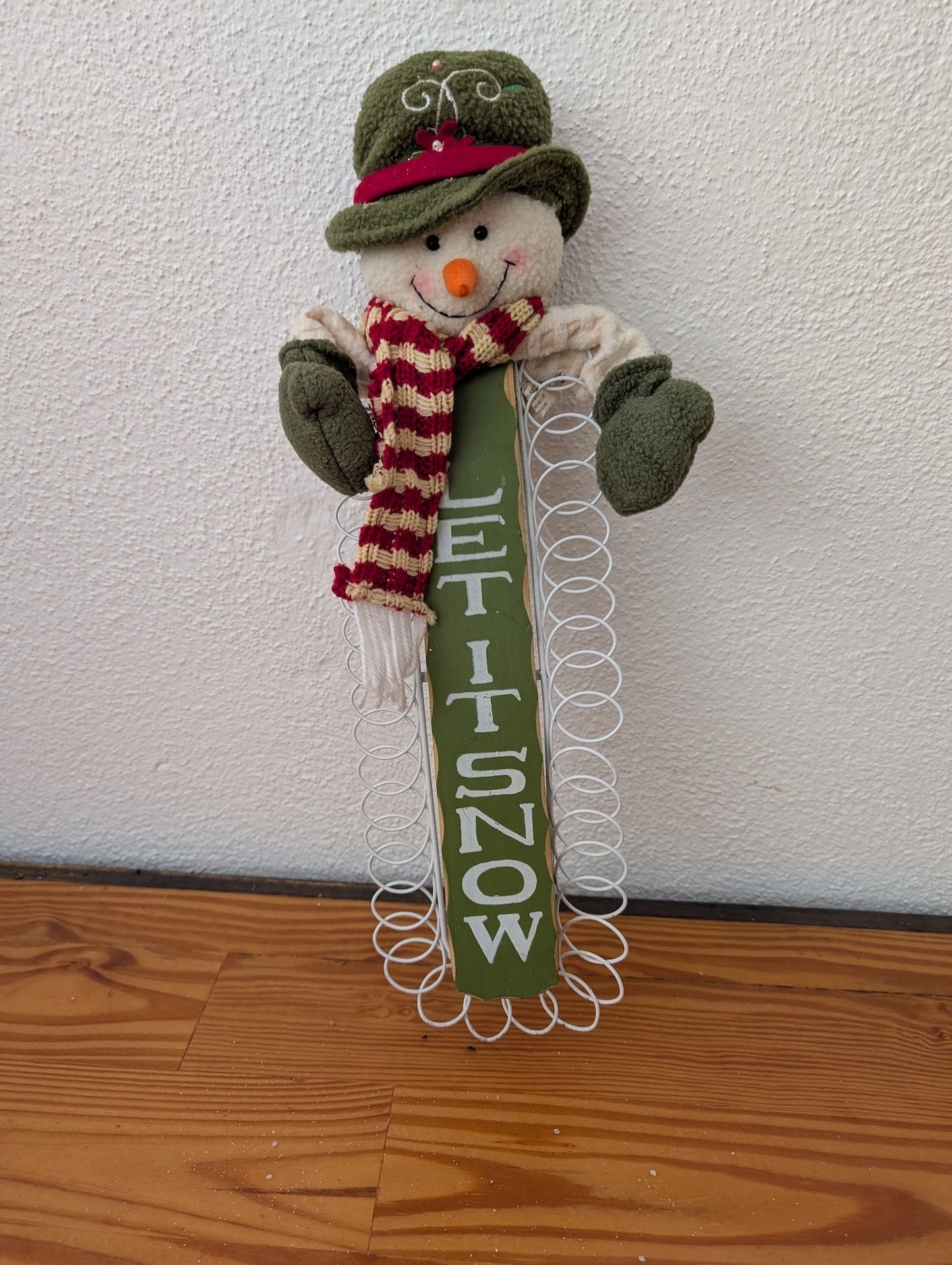 Let It Snow Card Holder from Unknown - Holiday Decor (Fabric, Wood, Metal Decor / Card Holder, Rustic, Farmhouse, Green, White, Red, Beige)