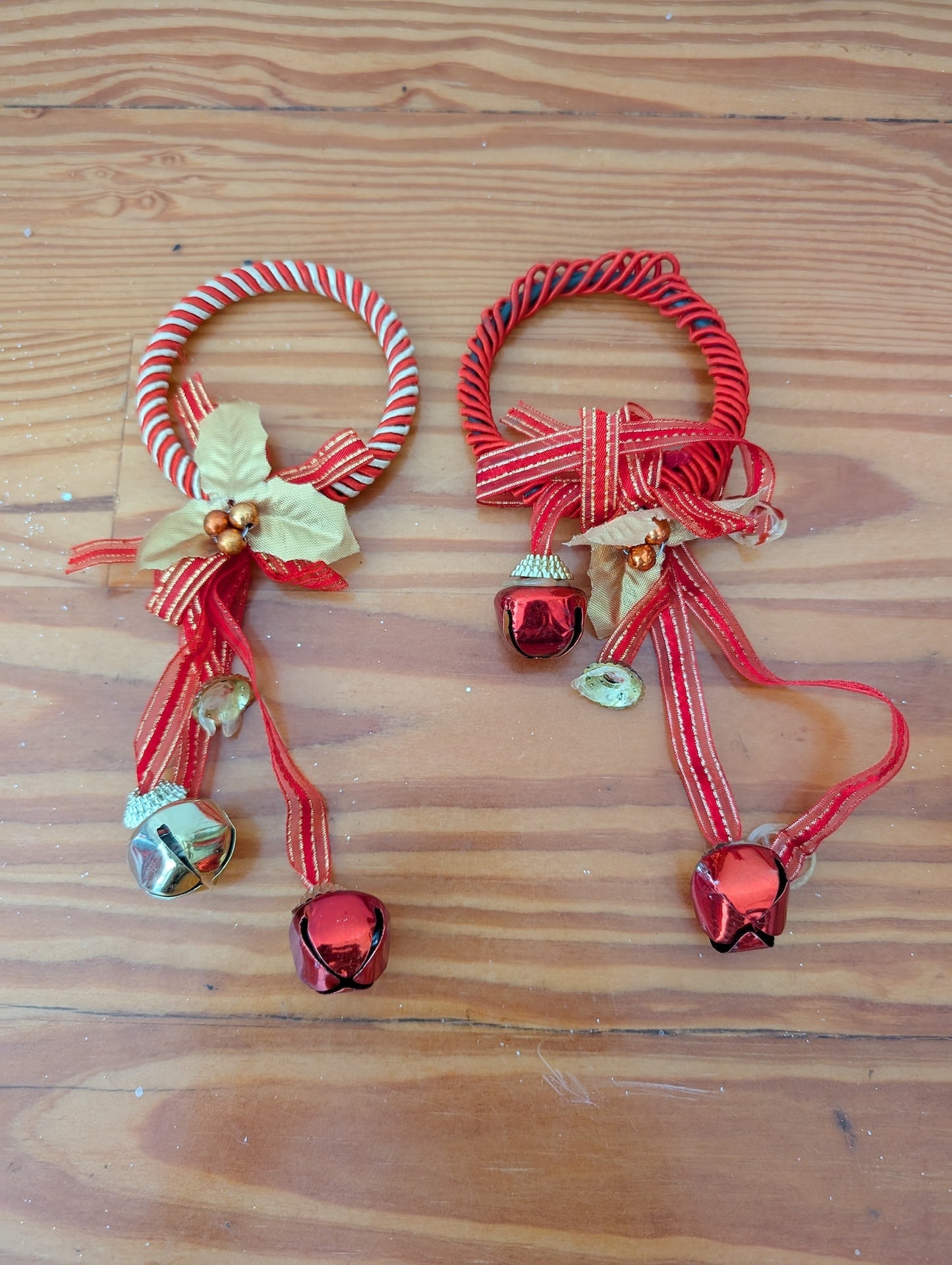 Jingle Bell Wreath Ornaments from Unknown - Ornaments (Metal, Fabric, Ribbon Ornaments, Traditional, Rustic, Red, Gold, White)