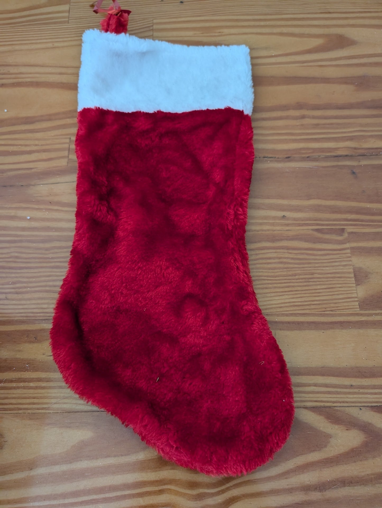 Plush Christmas Stocking from Unknown - Linens (Faux Fur, Fabric Stocking, Traditional, Modern, Red, White)