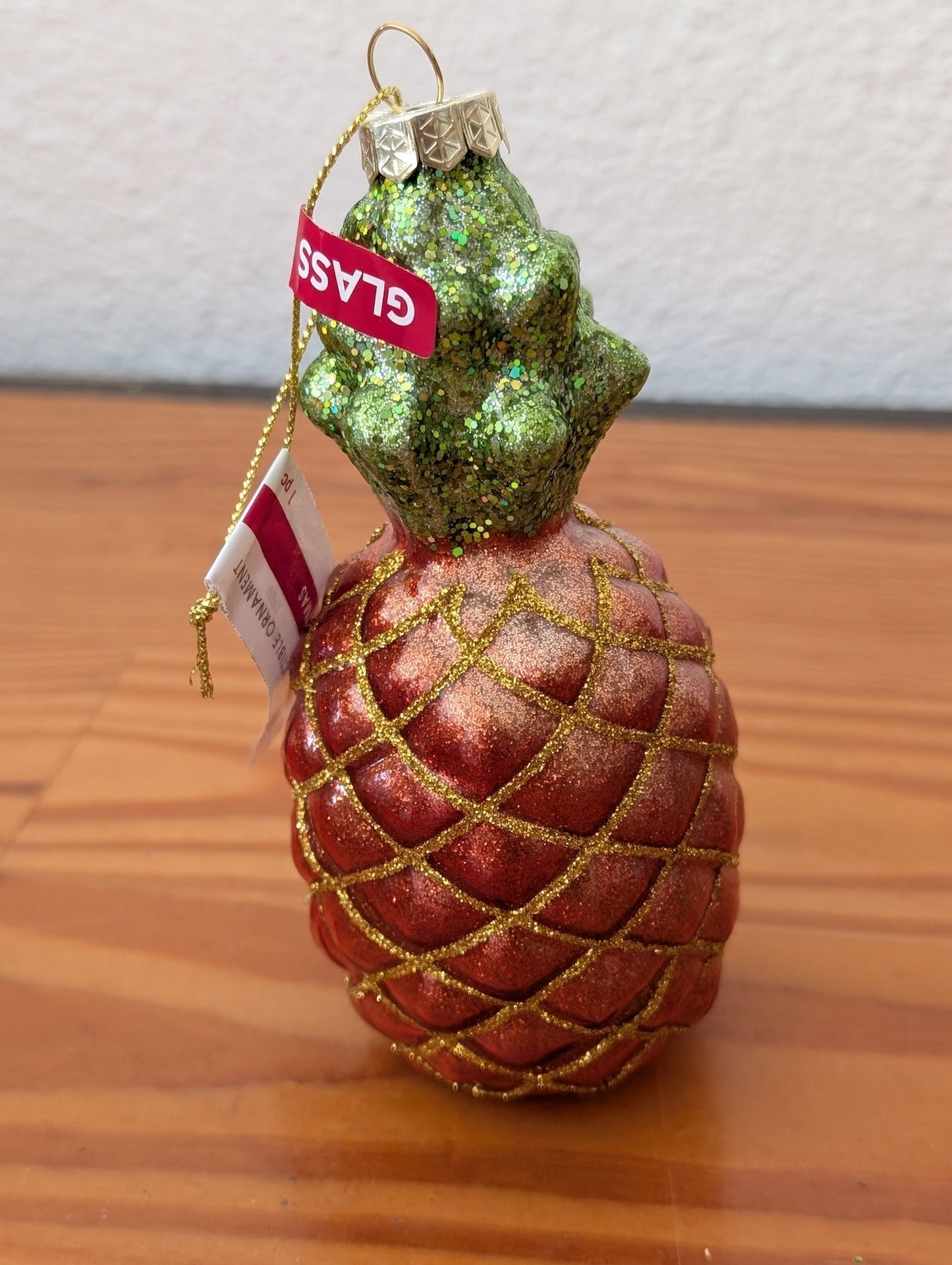 Glass Pineapple Ornament from Unknown - Ornaments (Glass, Glitter Ornament, Coastal, Tropical, Glam, Red, Green, Gold)