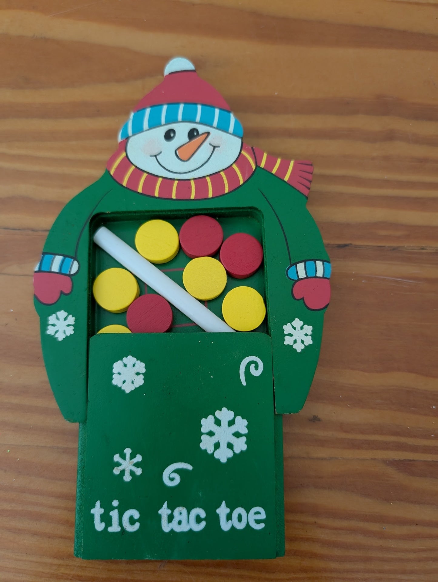 Snowman Tic-Tac-Toe Game from Unknown - Toys & Games (Wood Game / Toy, Kids, Traditional, Green, White, Red, Yellow)