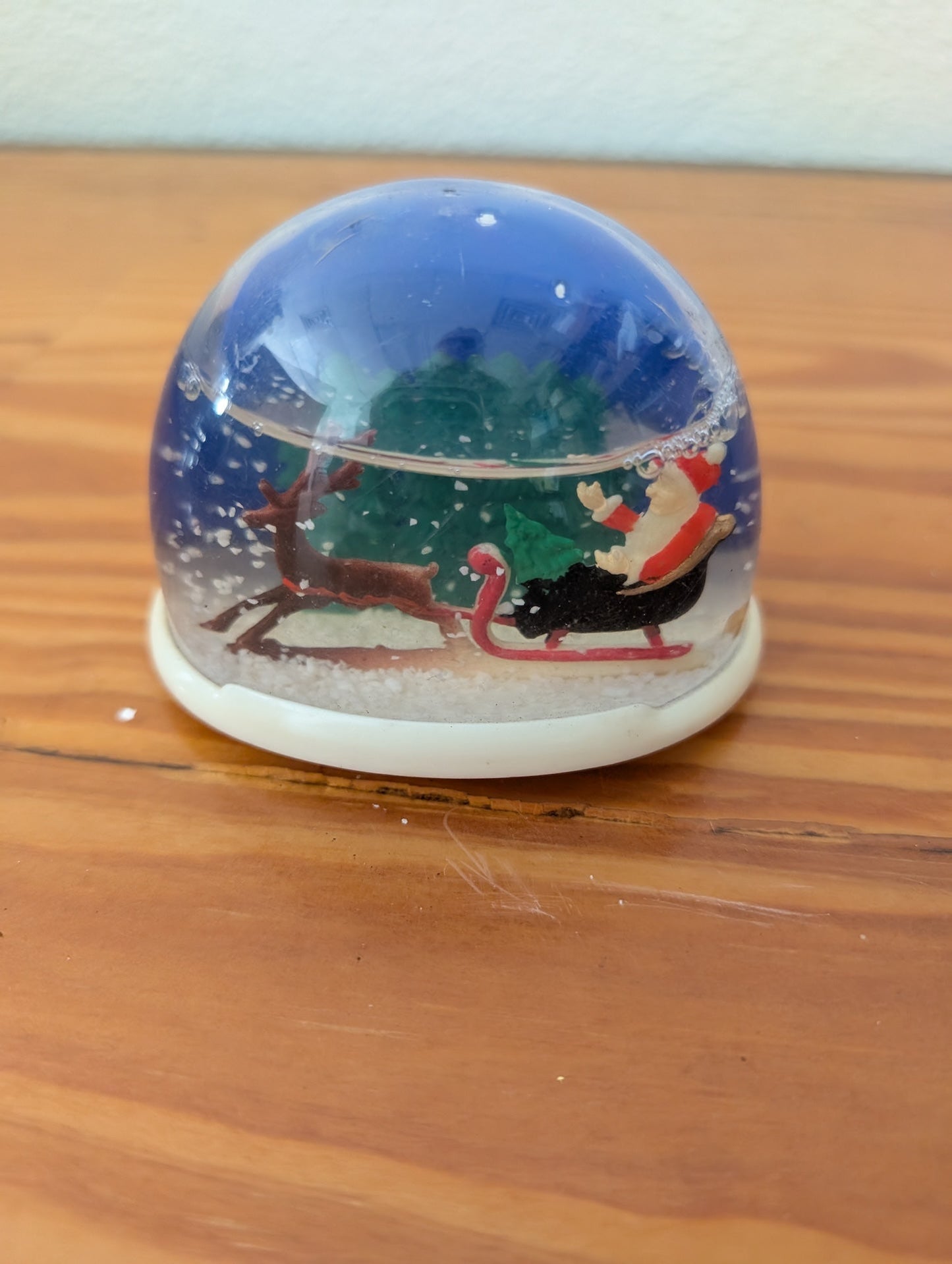 Mini Santa Sleigh Snow Globe from Unknown - Holiday Decor (Plastic, Water, Glitter Decor, Traditional, Kids, White, Red, Brown, Blue)