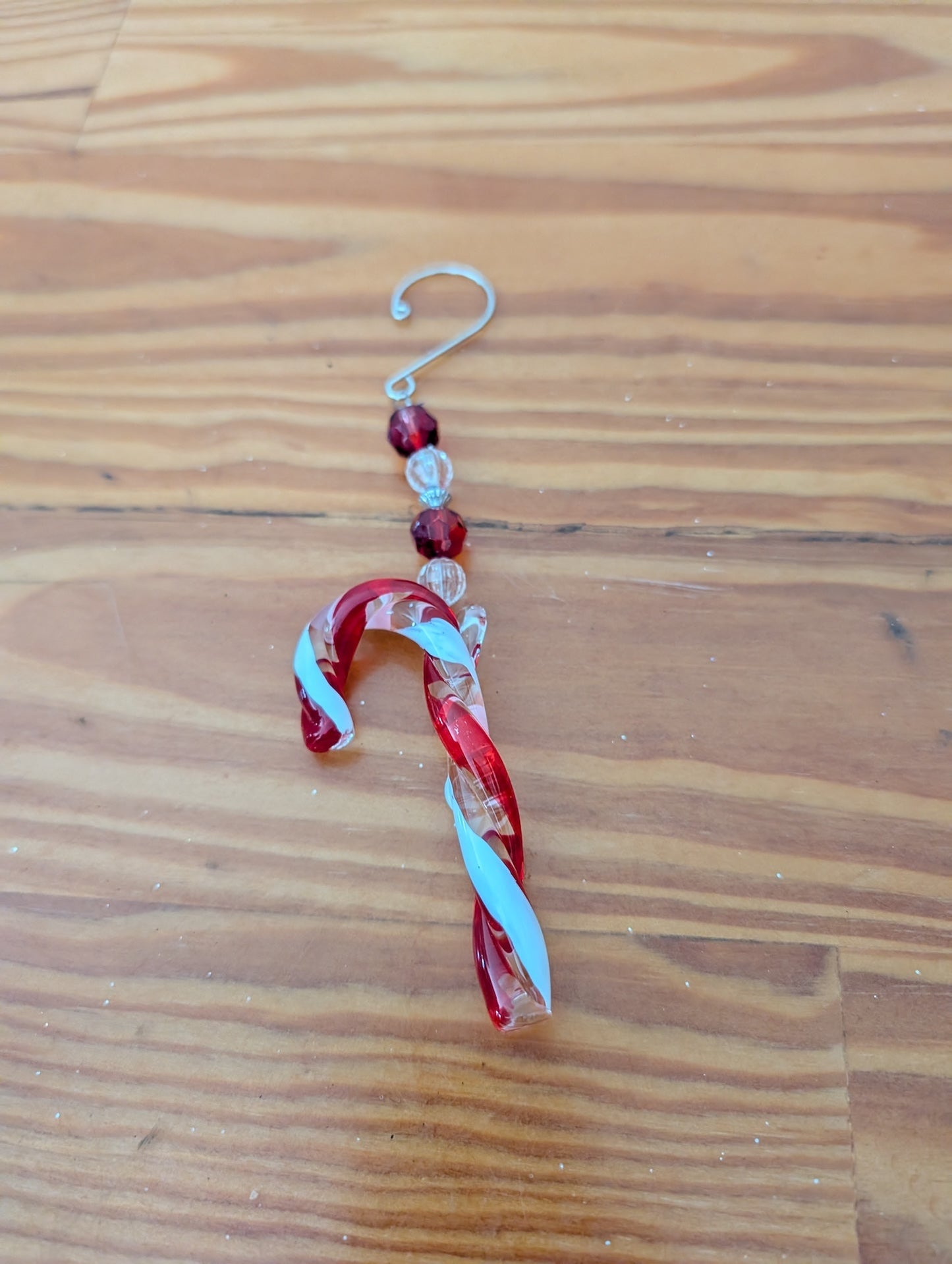 Glass Candy Cane Ornament from Unknown - Ornaments (Glass, Plastic Beads Ornament, Traditional, Glam, Red, White, Clear)