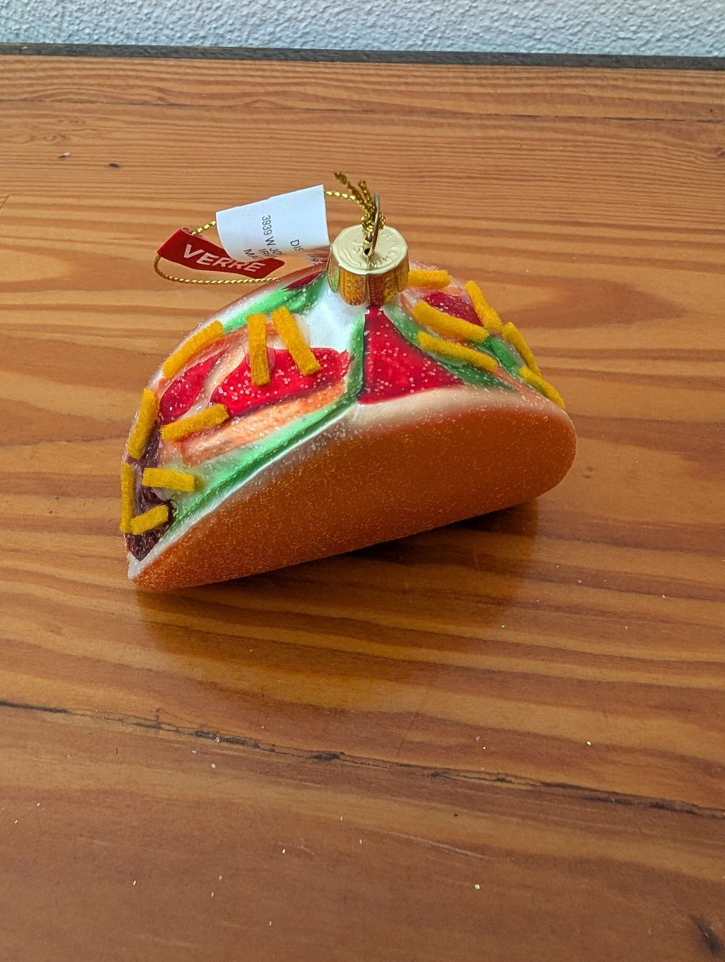 Taco Ornament from Verre - Ornaments (Glass, Glitter Ornament, Novelty, Food-themed, Orange, Red, Green, Yellow)
