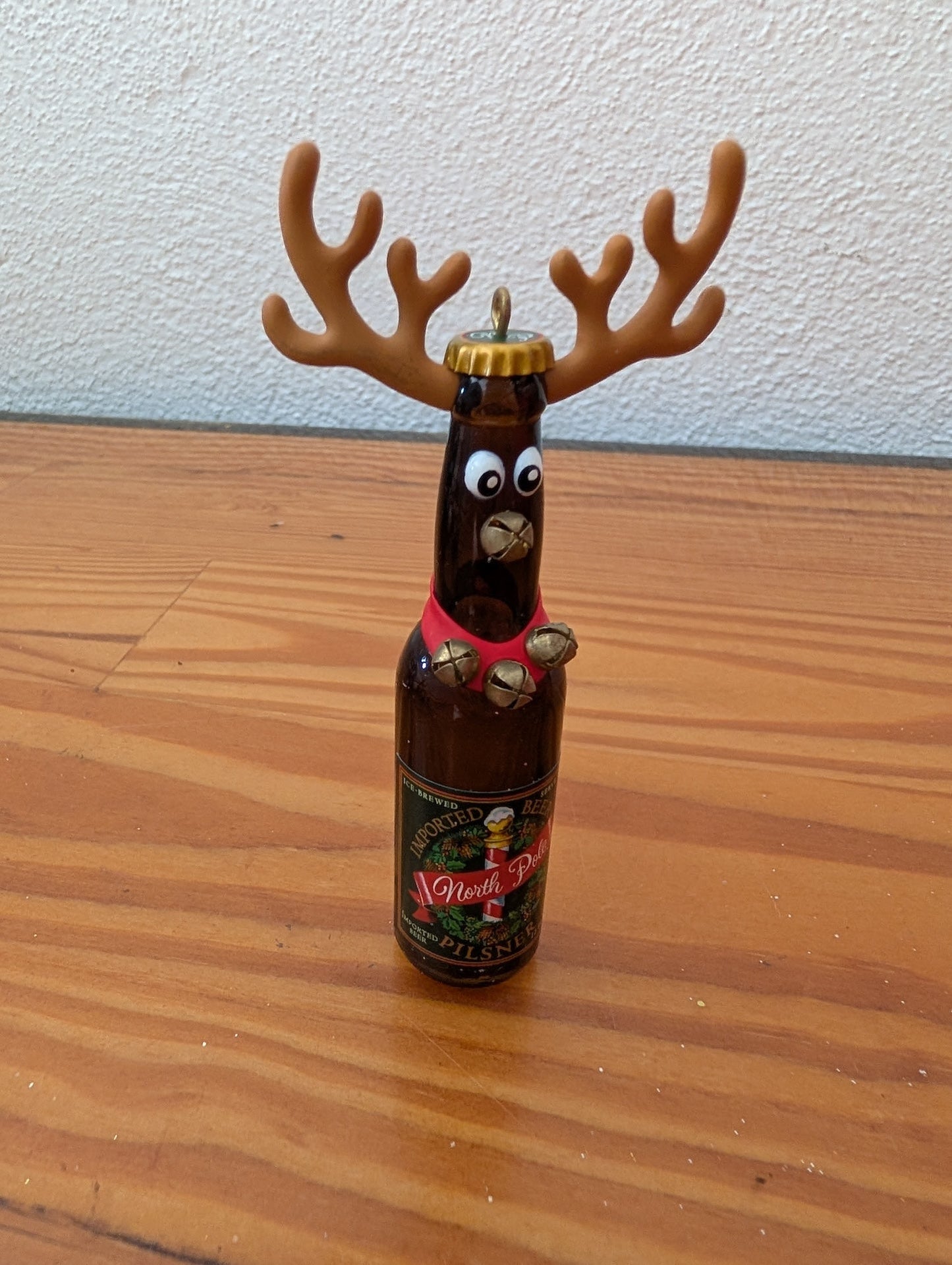 Beer Bottle Reindeer Ornament from Unknown - Ornaments (Glass, Plastic, Metal Ornament, Novelty, Whimsical, Brown, Red, Tan)