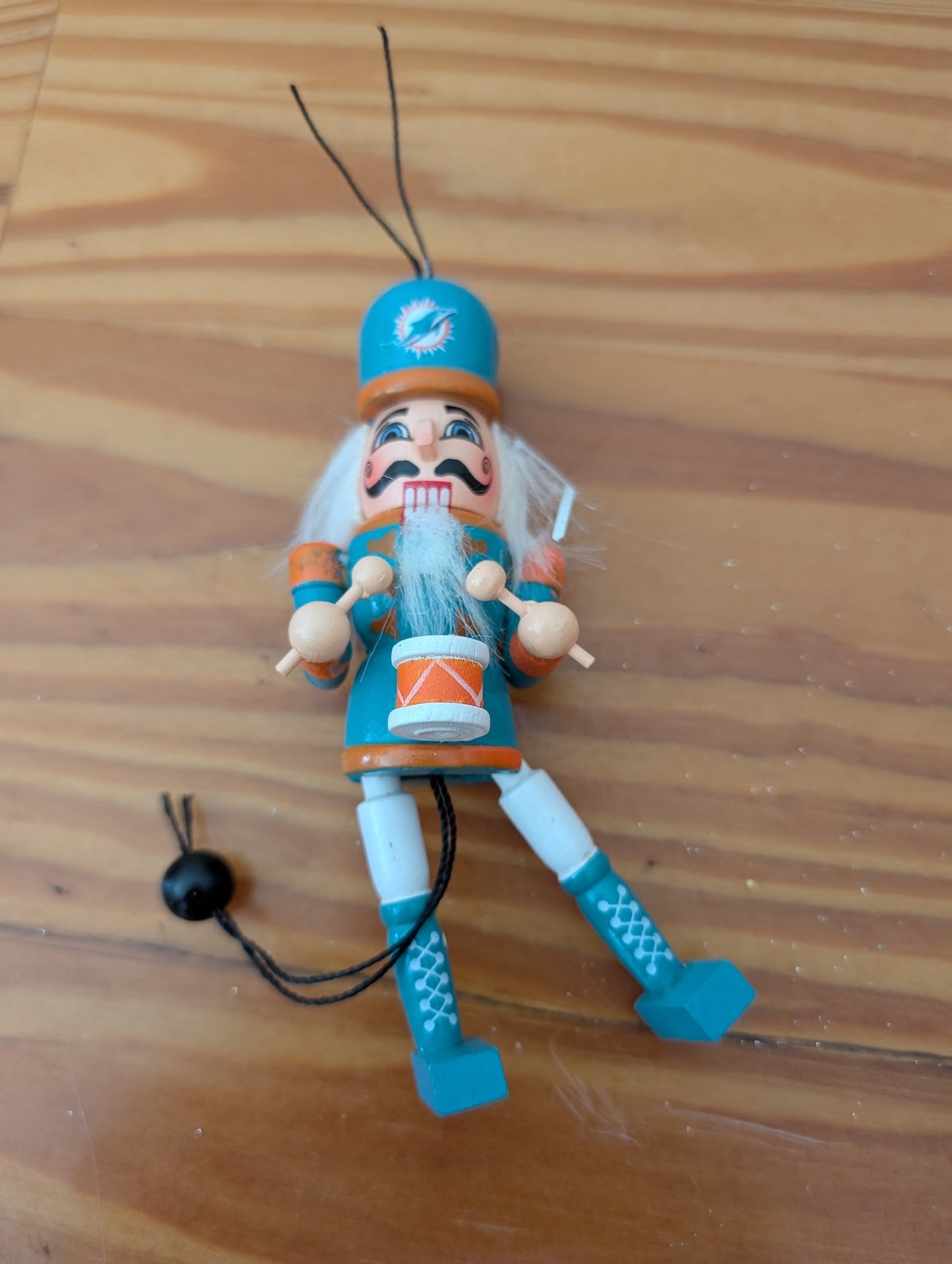 Miami Dolphins Nutcracker Ornament from Unknown - Ornaments (Wood, Faux Fur Ornament, Sports-themed, Teal, Orange, White)