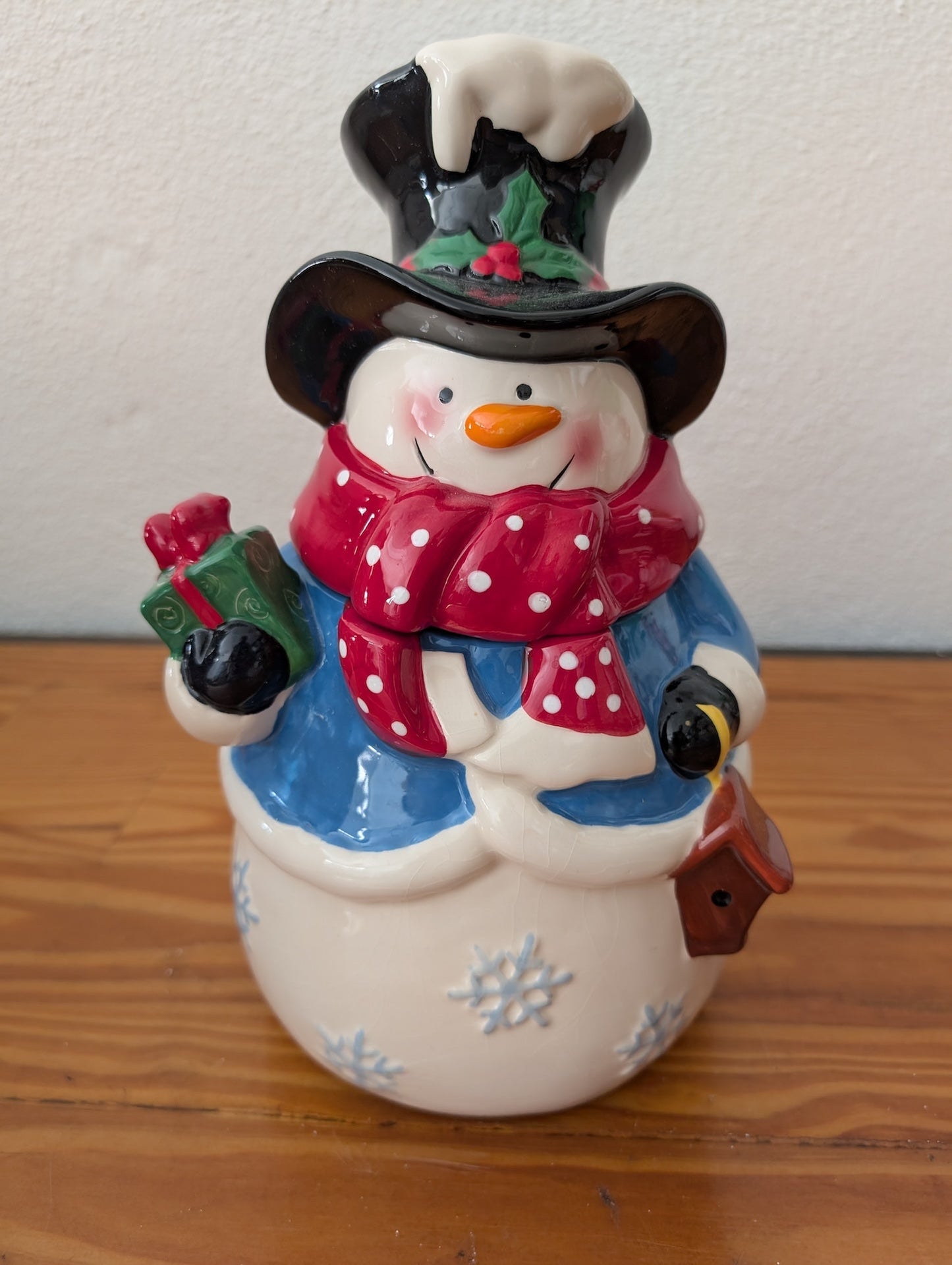 Snowman Cookie Jar from Unknown - Tabletop (Ceramic Kitchenware, Traditional, Kids, White, Blue, Red, Black)