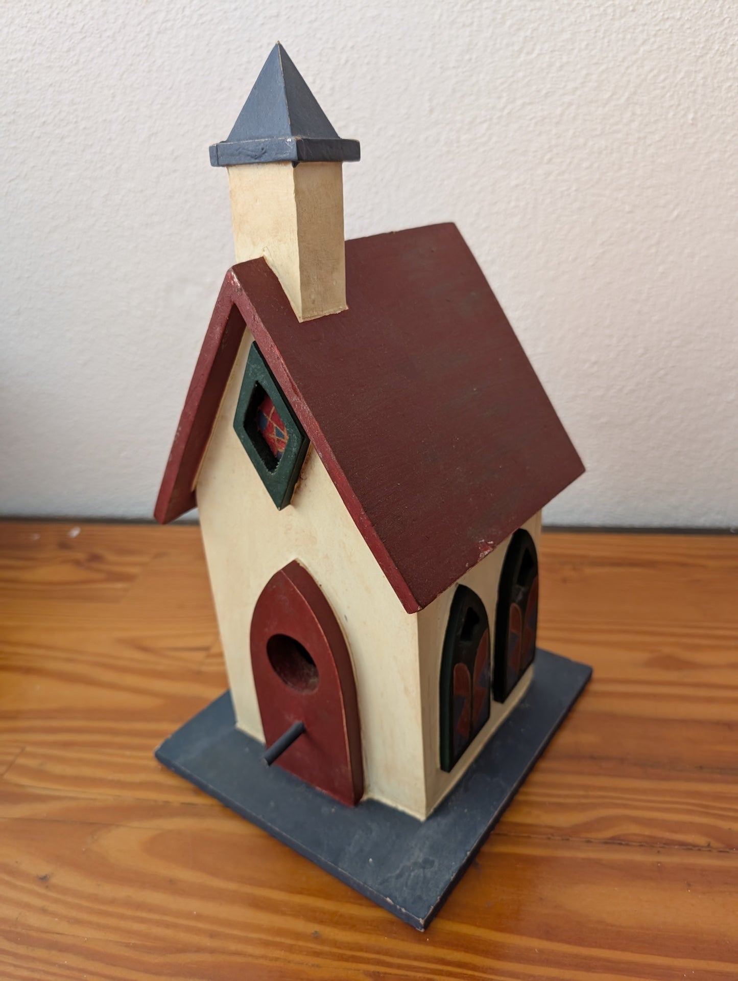Church Birdhouse from Unknown - Garden Decor (Wood, Paint Birdhouse, Folk Art, Country, Religious, Cream, Red, Grey)