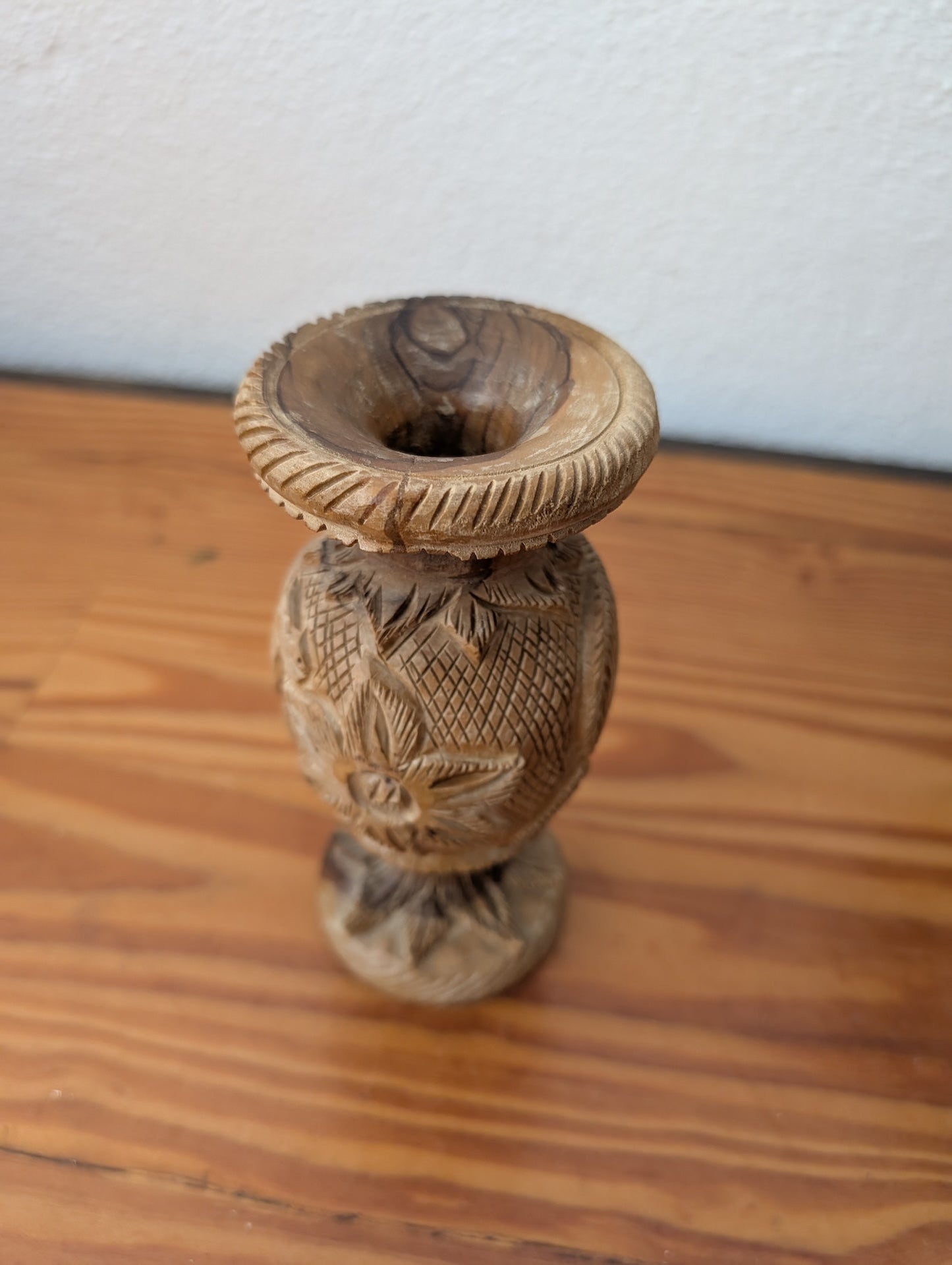 Carved Wooden Vase from Unknown - Decorative Object (Wood Vase / Goblet, Bohemian, Rustic, Global, Natural Wood)