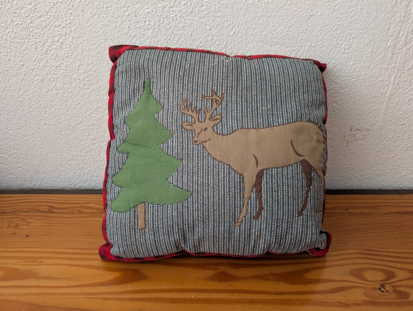 Deer and Tree Appliqué Pillow from Unknown - Home Decor (Cotton/Poly Blend, Felt Decorative Pillow, Rustic, Cabin, Woodland, Grey, Brown, Green, Plaid)