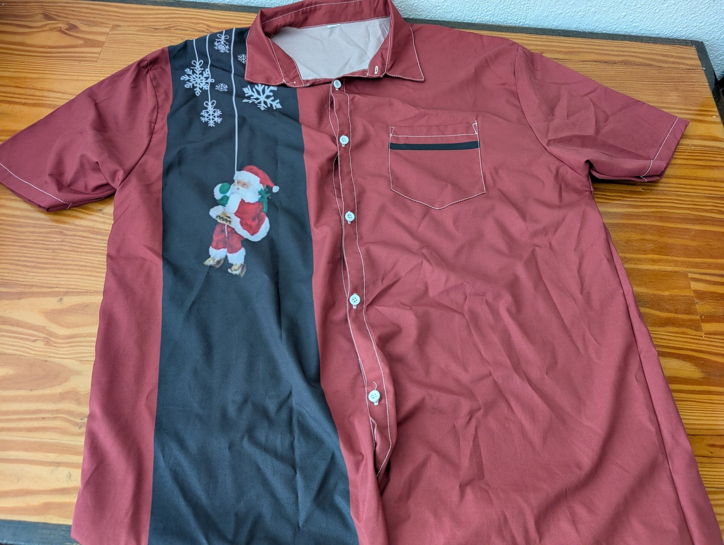 Santa Bowling Shirt from Unknown - Apparel (Polyester/Cotton Blend Shirt, Christmas, Novelty, Maroon, Black)
