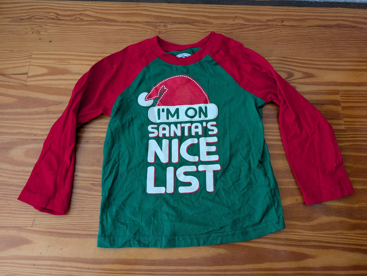 "Santa's Nice List" Raglan from The Children's Place - Apparel (Cotton Children's Shirt, Christmas, Kids, Green, Red, White)