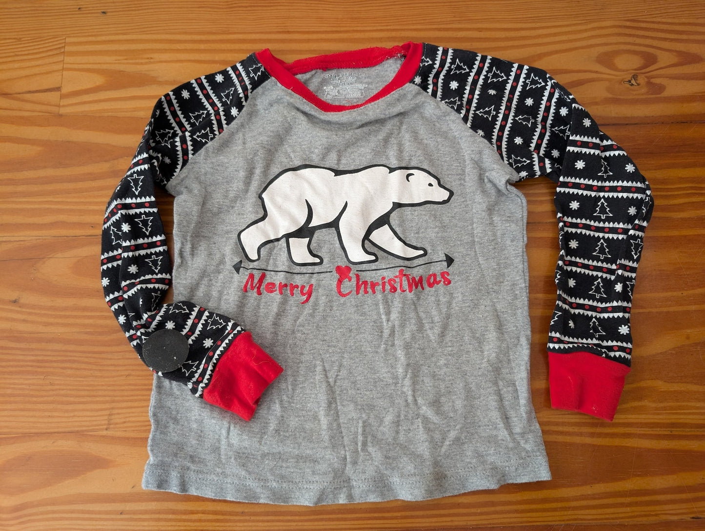 Polar Bear "Merry Christmas" Pajama Shirt from Unbranded - Apparel (Cotton/Polyester Blend Pajama Shirt, Christmas, Holiday, Winter, Grey, Black, Red, White)