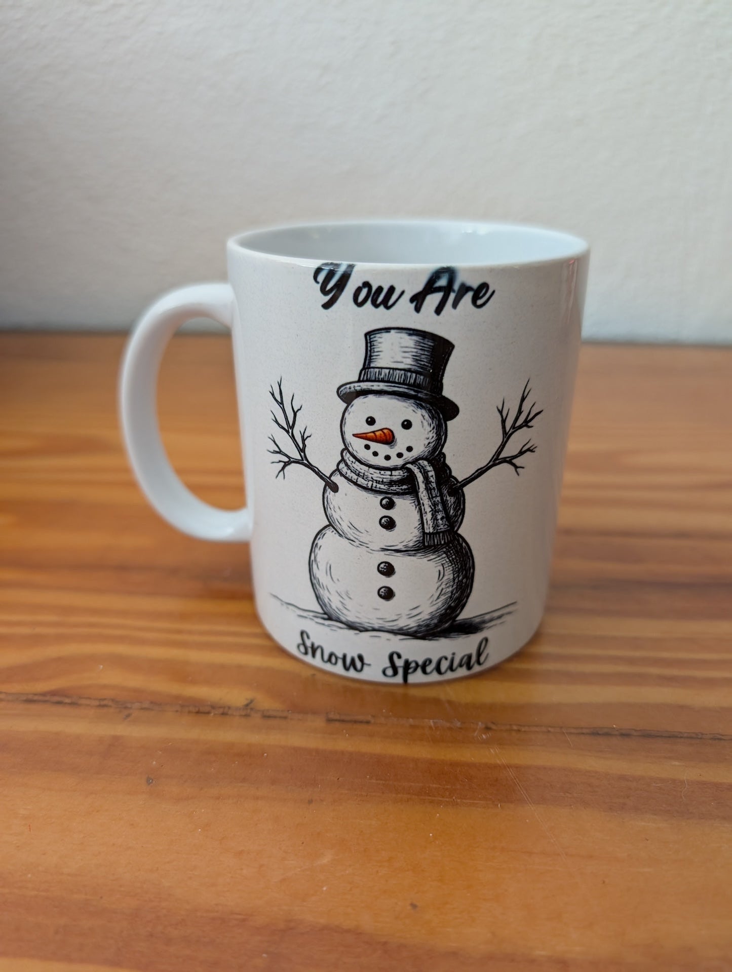 "You Are Snow Special" Snowman Mug from Sometimes Funny Designs - Tableware (Ceramic Mug, Whimsical, Farmhouse, White, Black)