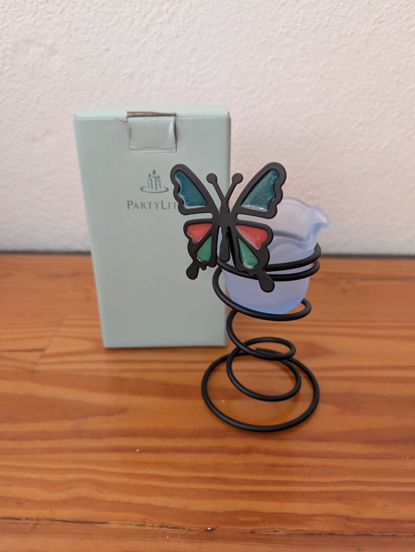 Butterfly Tealight Holder from Partylite - 2000s Candle Holder (Metal, Glass Tealight Holder, Whimsical, Black, Frosted, Multicolor)