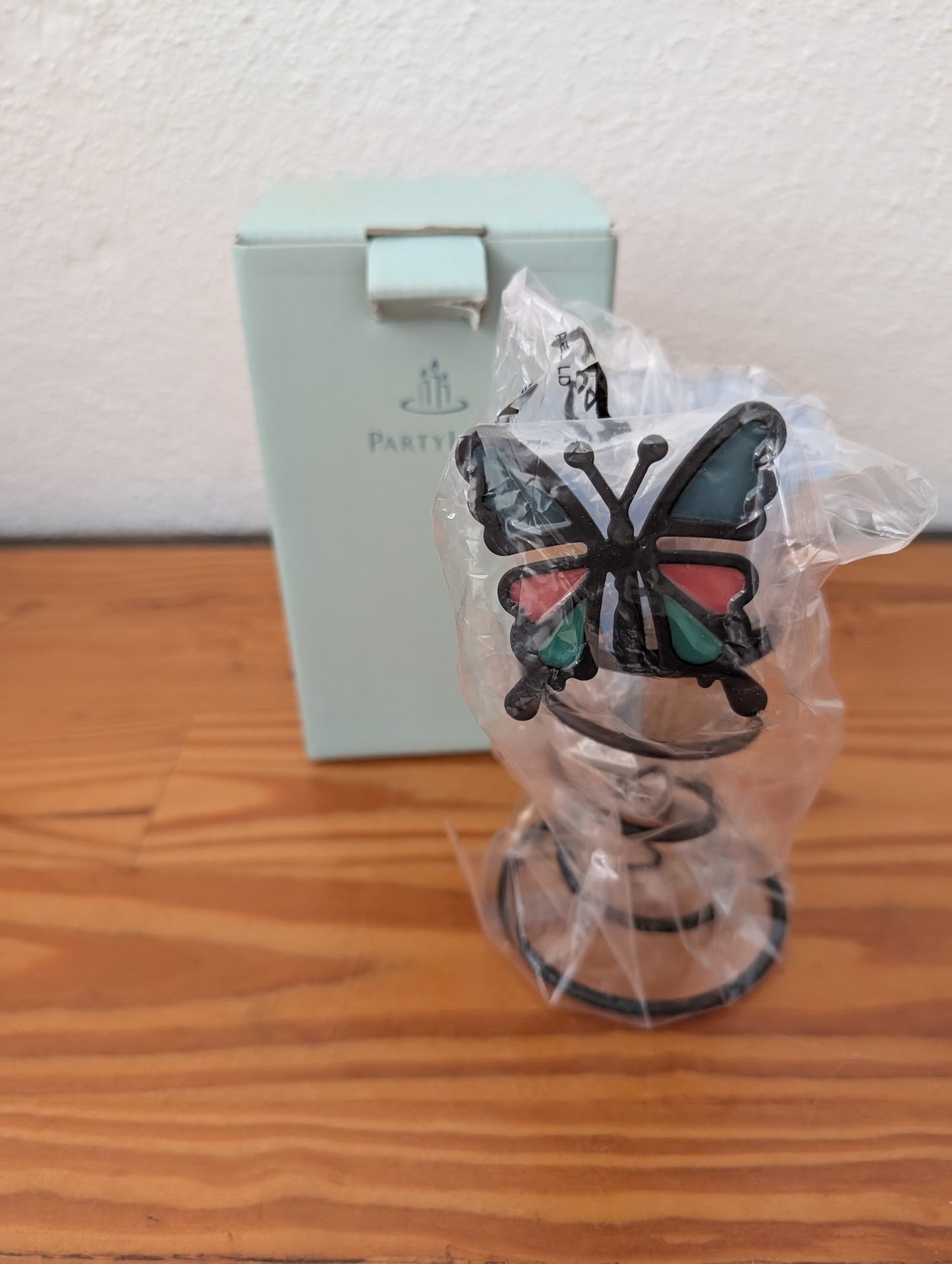 Butterfly Tealight Holder from Partylite - 2000s era Candle Holder (Metal, Glass Tealight Holder, Whimsical, Black, Frosted, Multicolor)