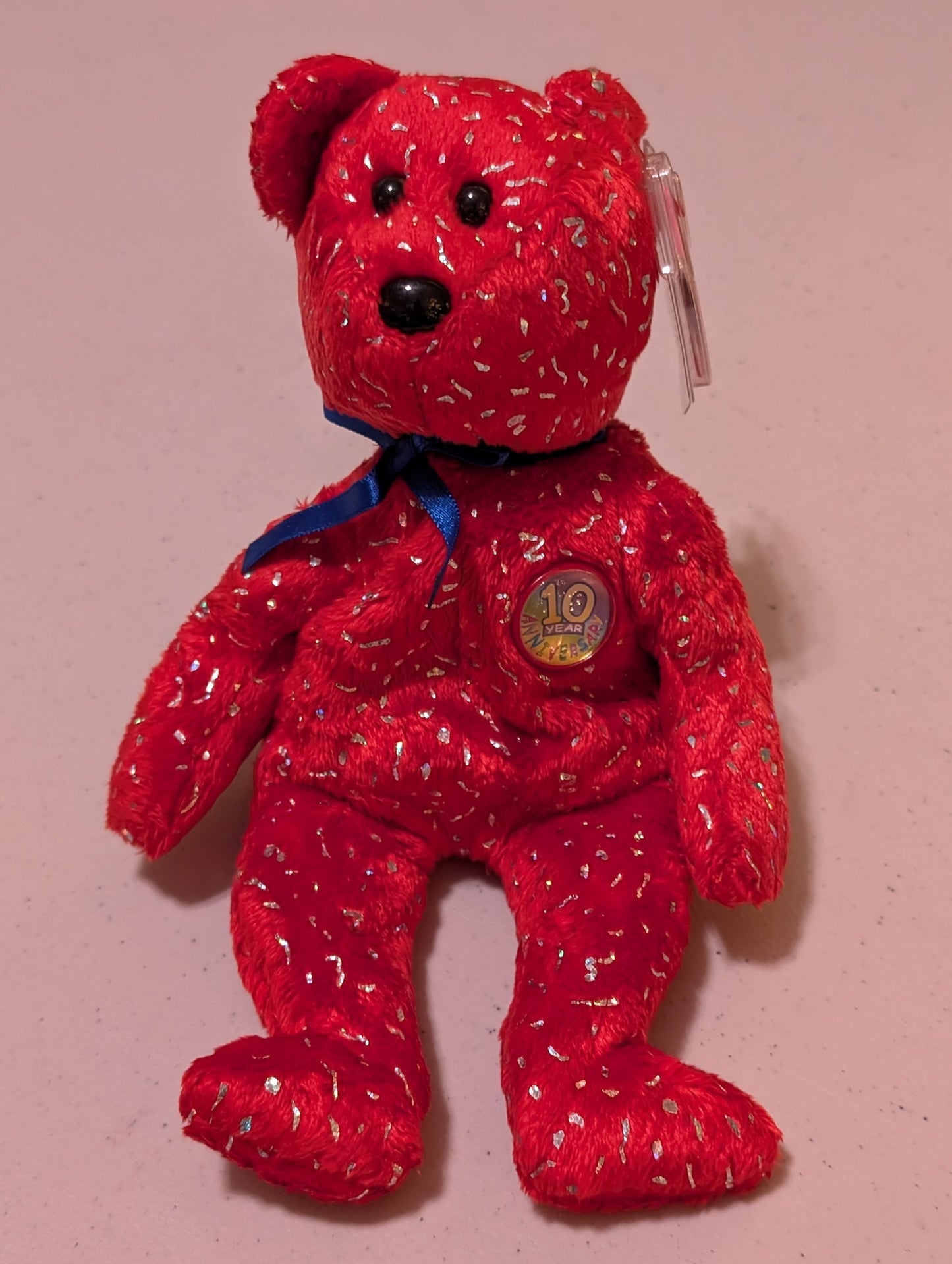 10th Anniversary Ruby the Bear - Ty Beanie Baby (Red, 2003, Plush Toy, Stuffed Animal, MWMT, Vintage, Retired)