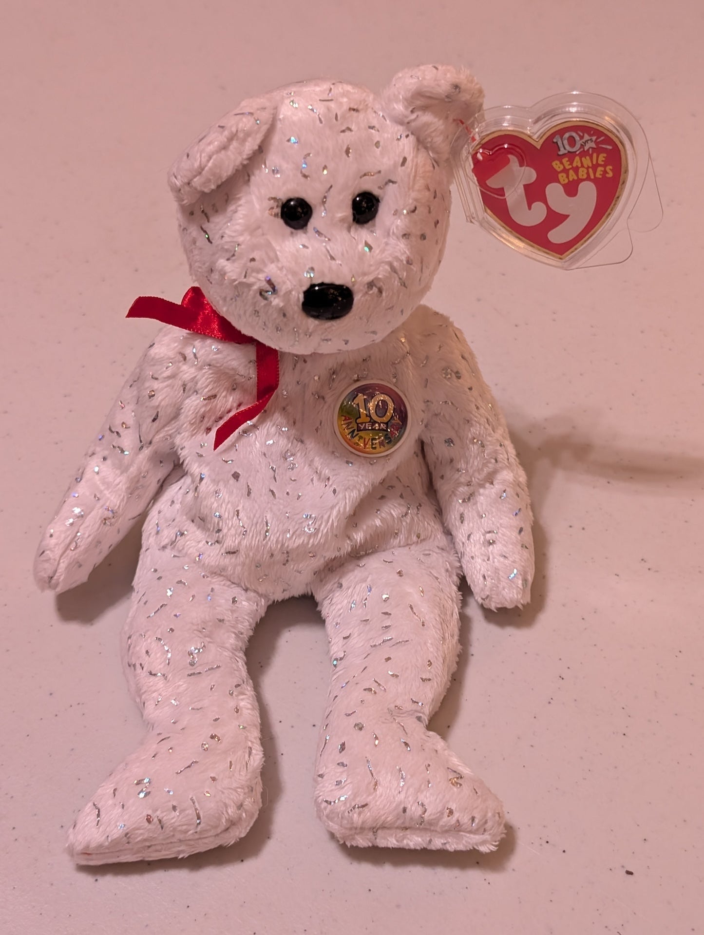 10th Anniversary Diamond the Bear - Ty Beanie Baby (White, 2003, Plush Toy, Stuffed Animal, MWMT, Vintage, Retired)