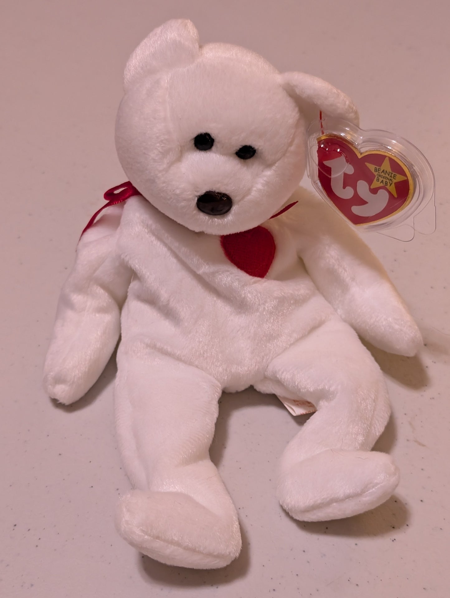 Valentino the Bear - Ty Beanie Baby (White, 1994, Plush Toy, Stuffed, Animal, MWMT, Vintage, Retired)