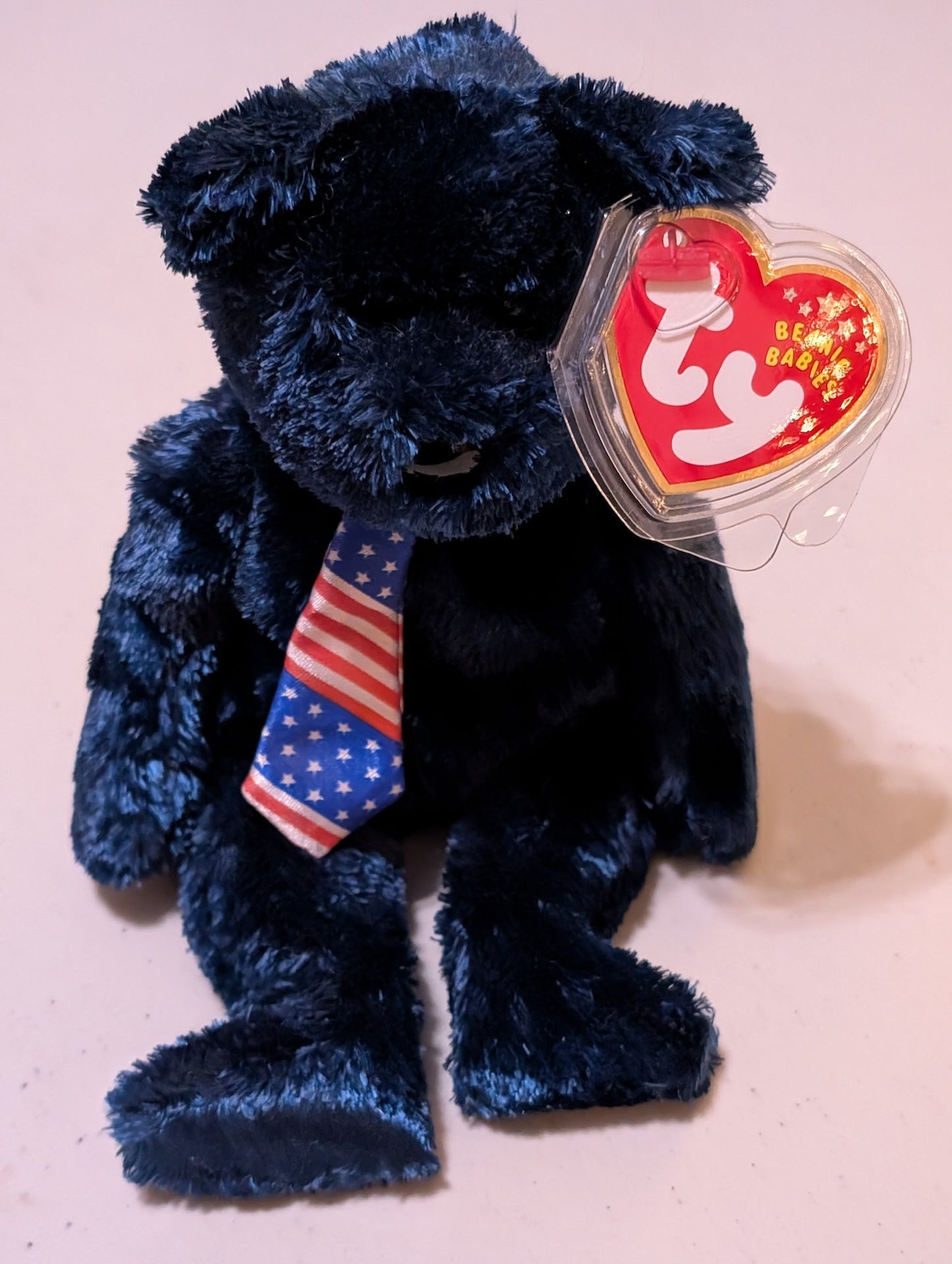 America the Bear - Ty Beanie Baby (Blue, 2002, Plush Toy, Stuffed Animal, MWMT, Vintage, Retired)