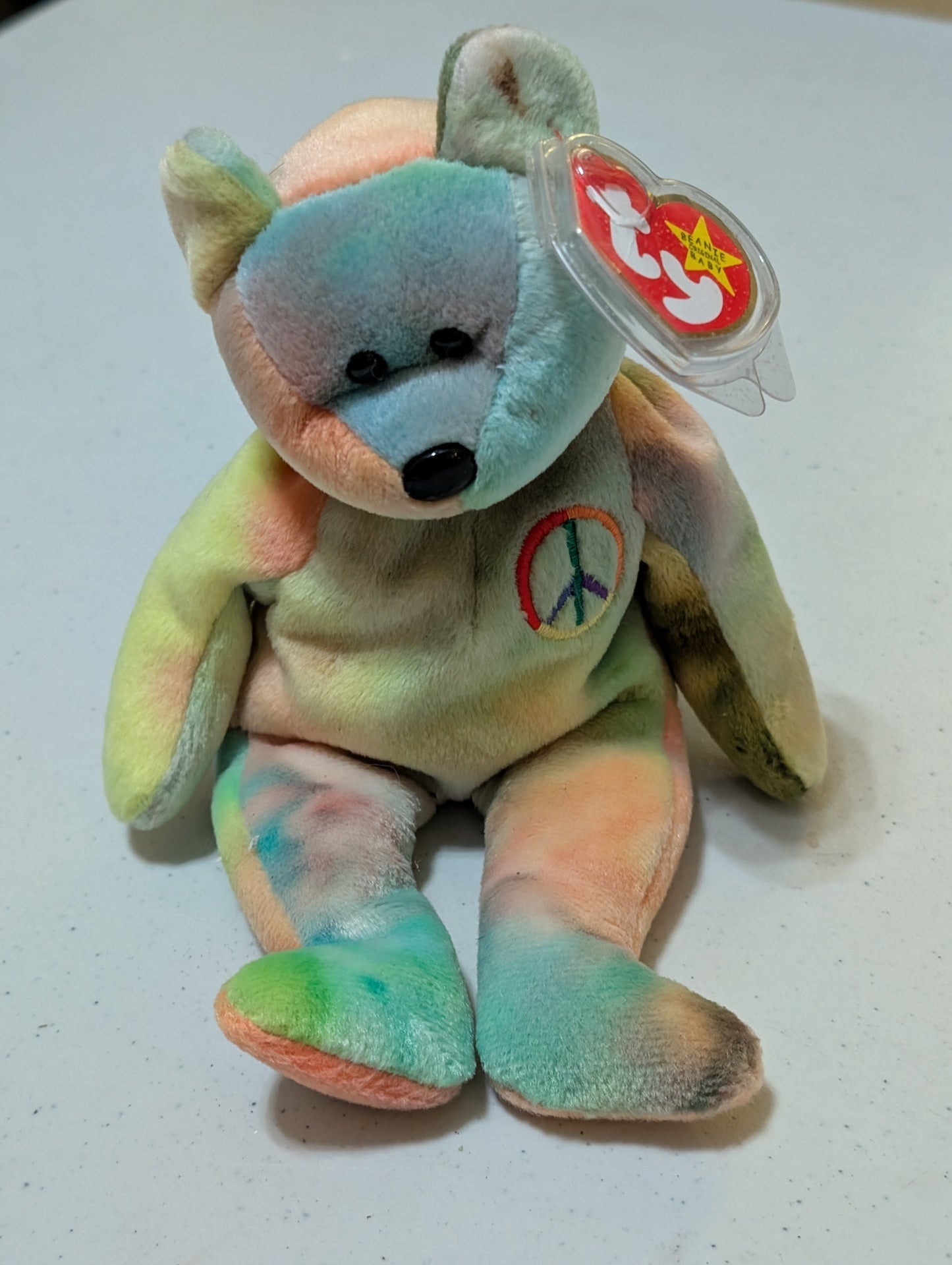 Peace the Bear - Ty Beanie Baby (Tie-Dye, 1996, Plush Toy, MWMT, Stuffed Animal, Vintage, Retired, Plushie)