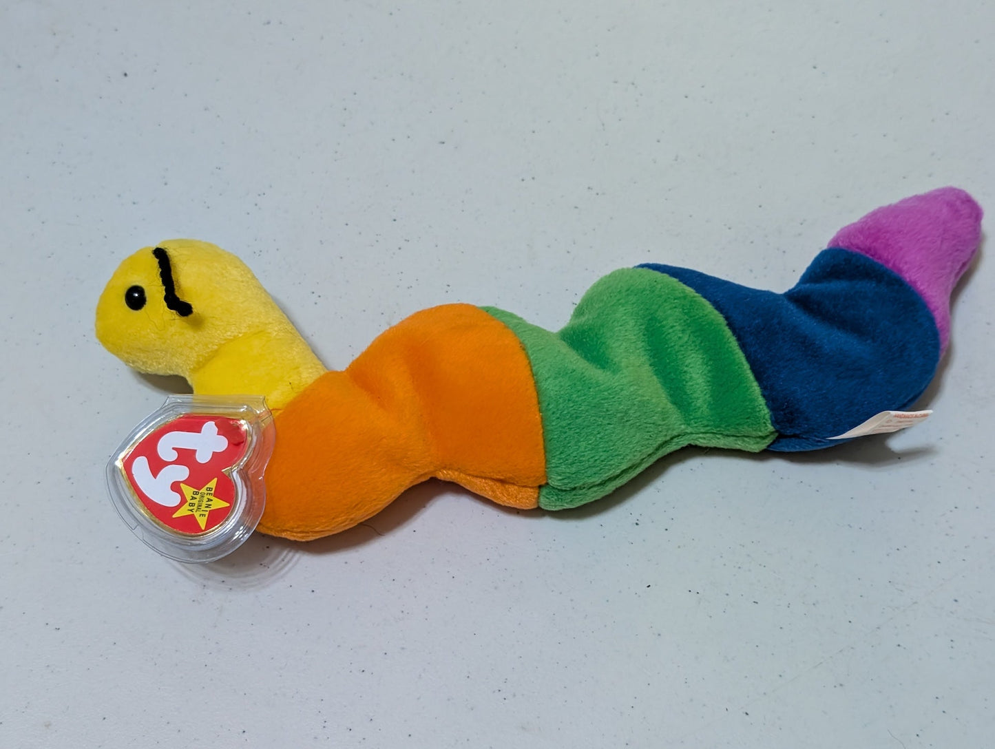 Inch the Worm - Ty Beanie Baby (Rainbow, 1995, Plush Toy, MWMT, Stuffed Animal, Vintage, Retired, Plushie)