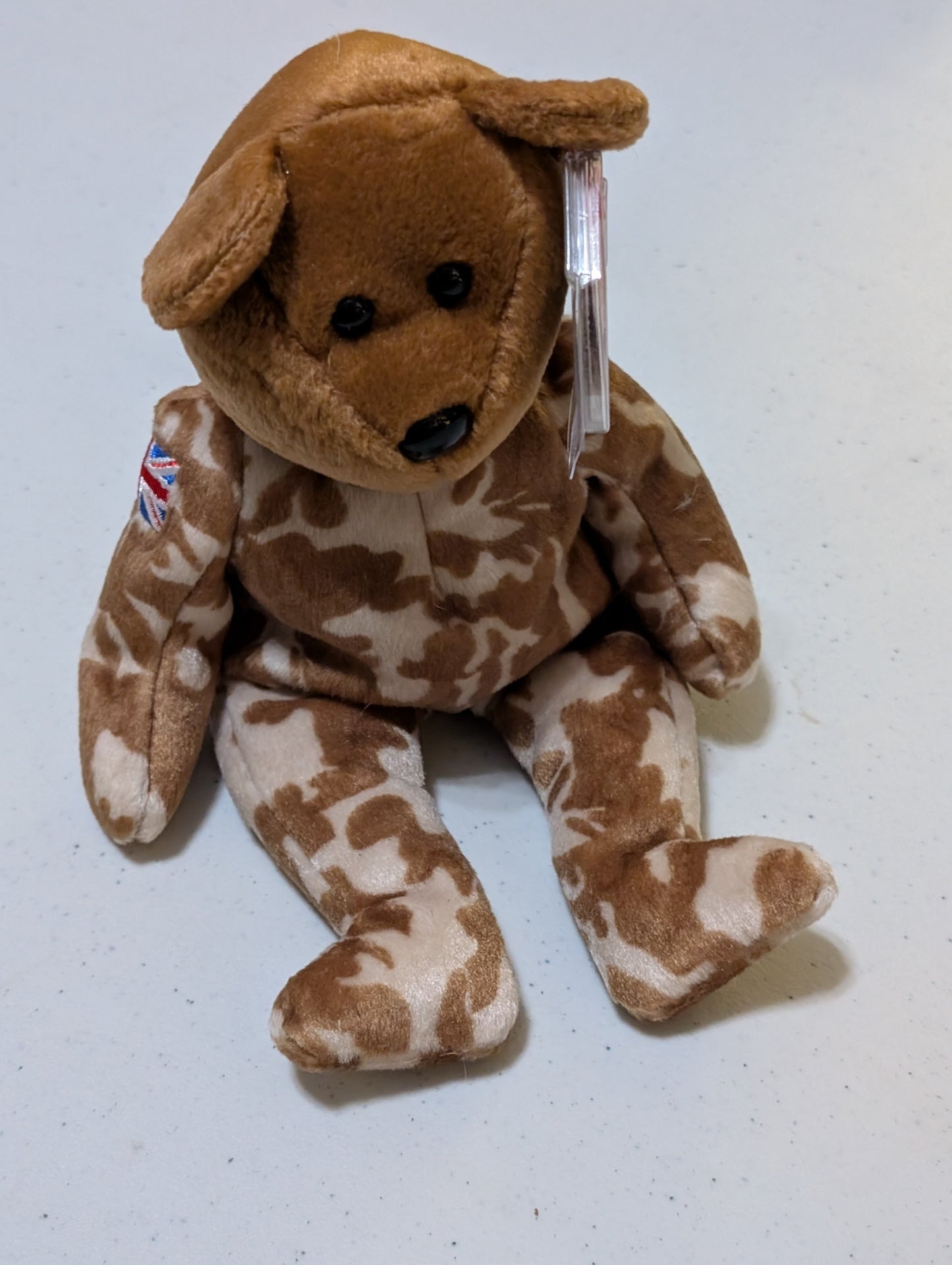 Hero (UK) the Bear - Ty Beanie Baby (Desert Camouflage, 2003, Plush, Toy, MWMT, Stuffed Animal, Vintage, Retired, Plushie)