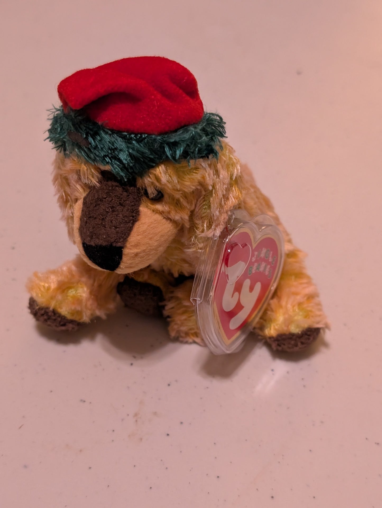 Jangle the Dog - Ty Jingle Beanie (Gold, Brown, Red, Green, 2001, Plush Toy, MWMT, Stuffed Animal, Vintage, Retired, Plushie)