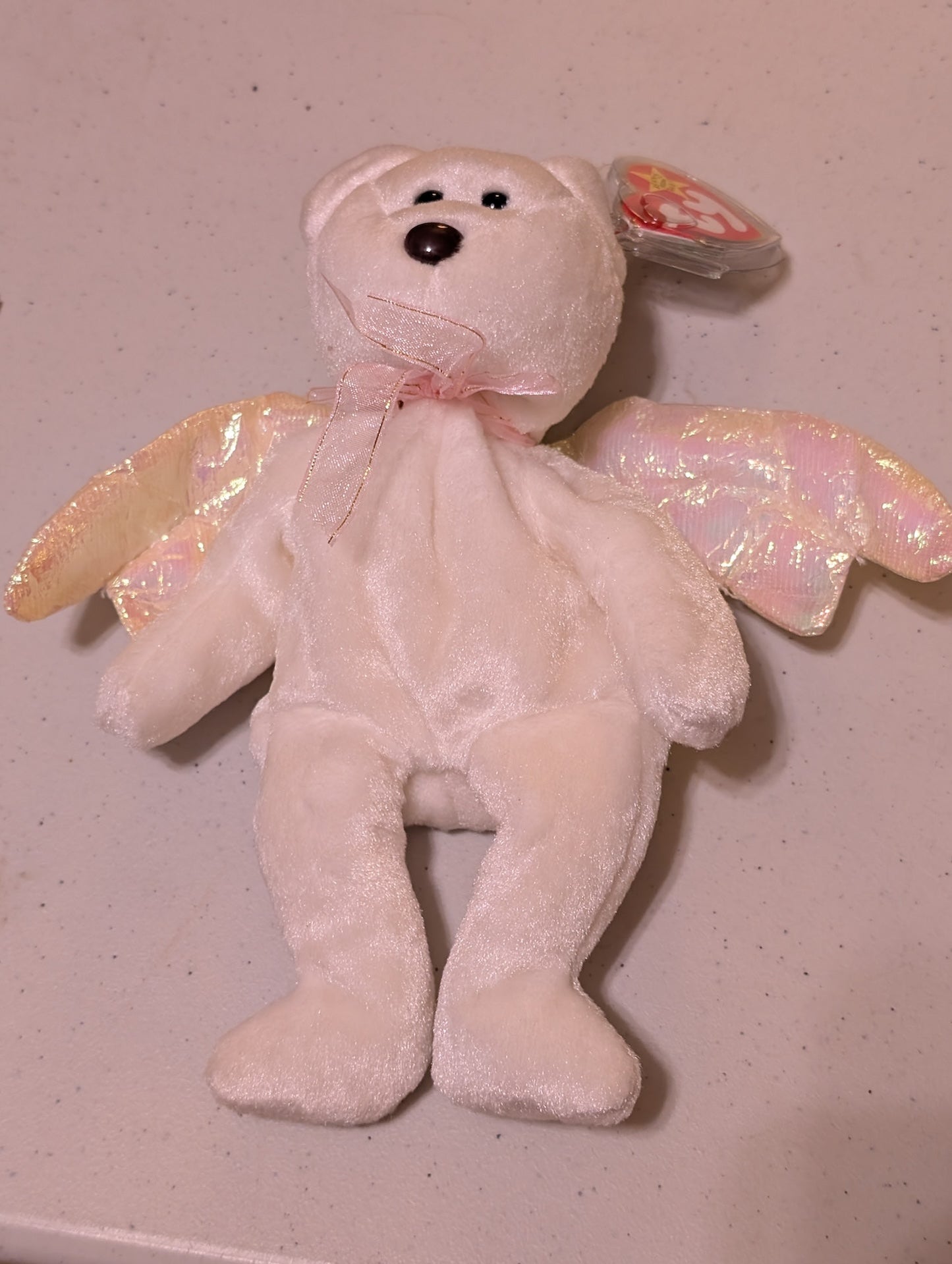 Halo the Bear - Ty Beanie Baby (White, Gold, 1998, Plush, Toy, MWMT, Stuffed Animal, Vintage, Retired, Plushie)