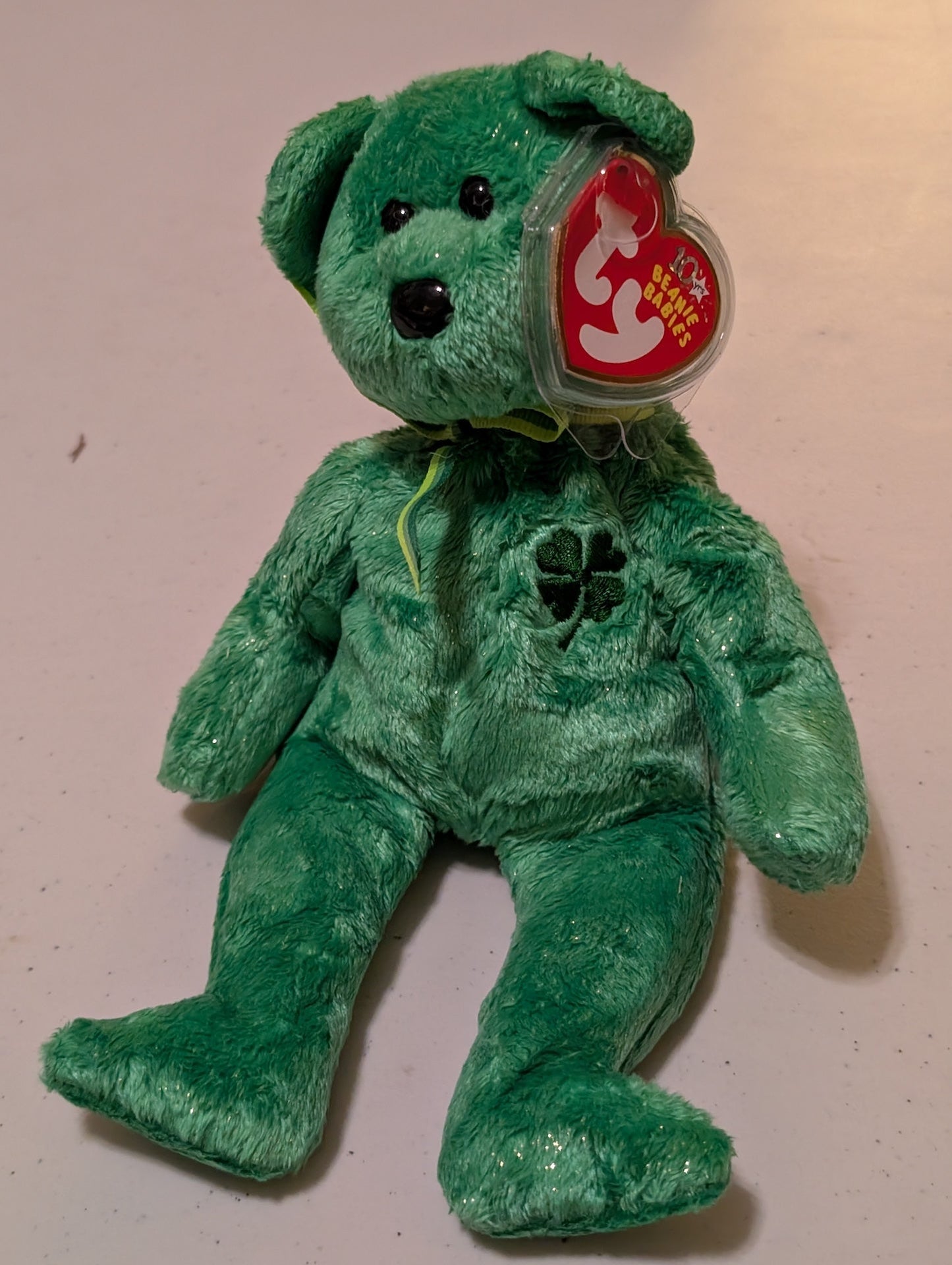 Lucky O'Day the Bear - Ty Beanie Baby (Green, 2003, Plush Toy, MWMT, Stuffed Animal, Vintage, Retired, Plushie)